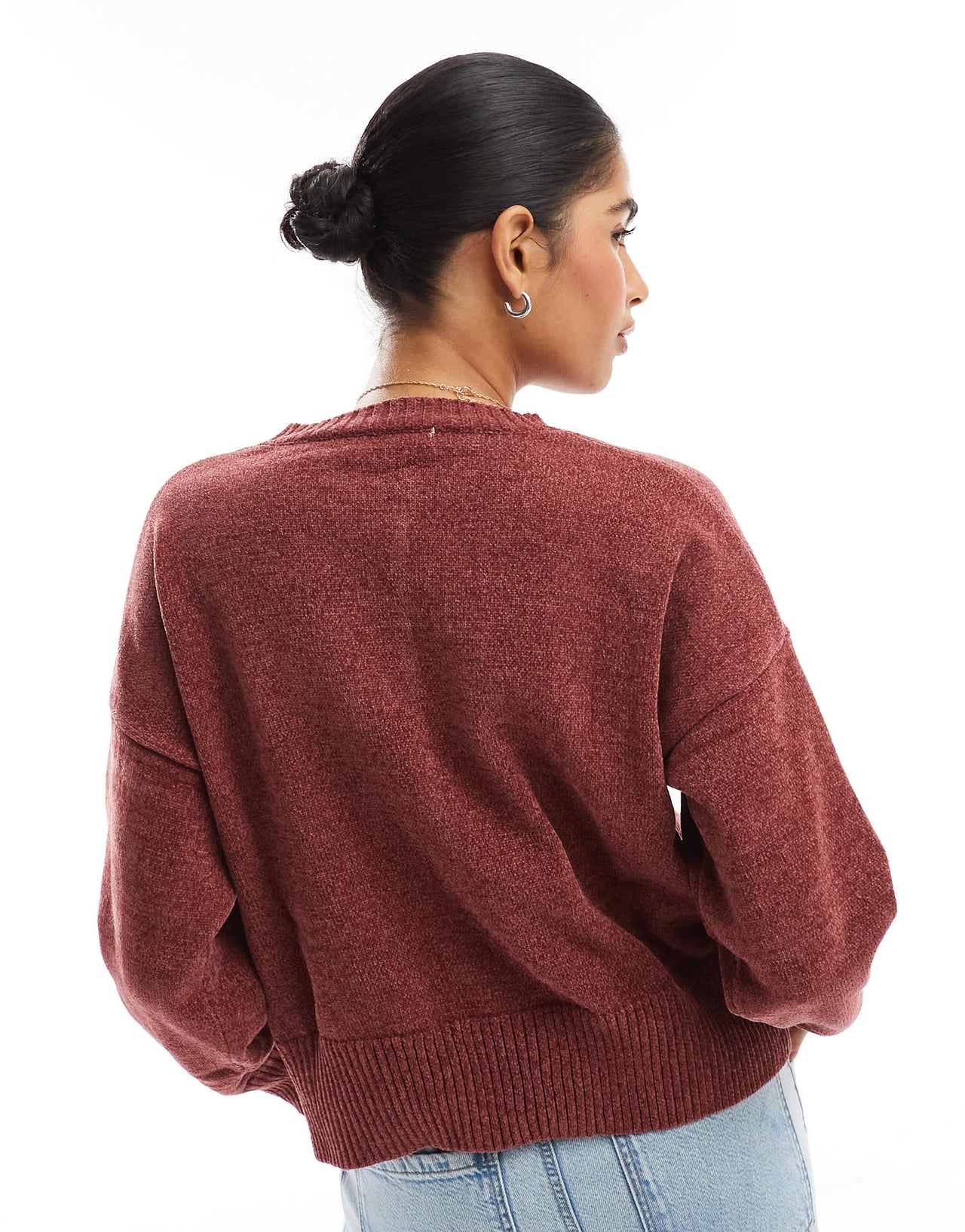 Pull&Bear chenille knitted jumper in burgundy red