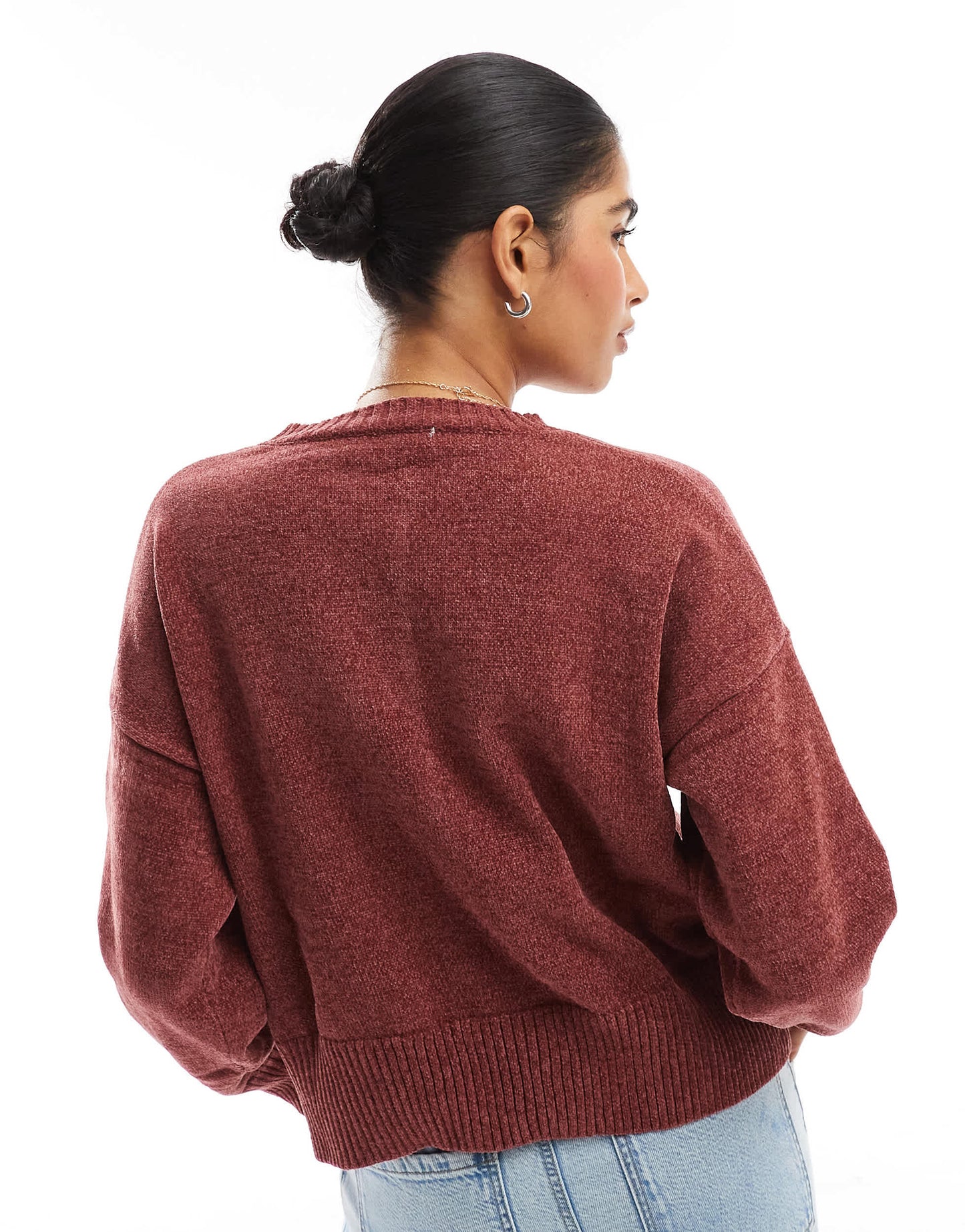 Pull&Bear chenille knitted jumper in burgundy red