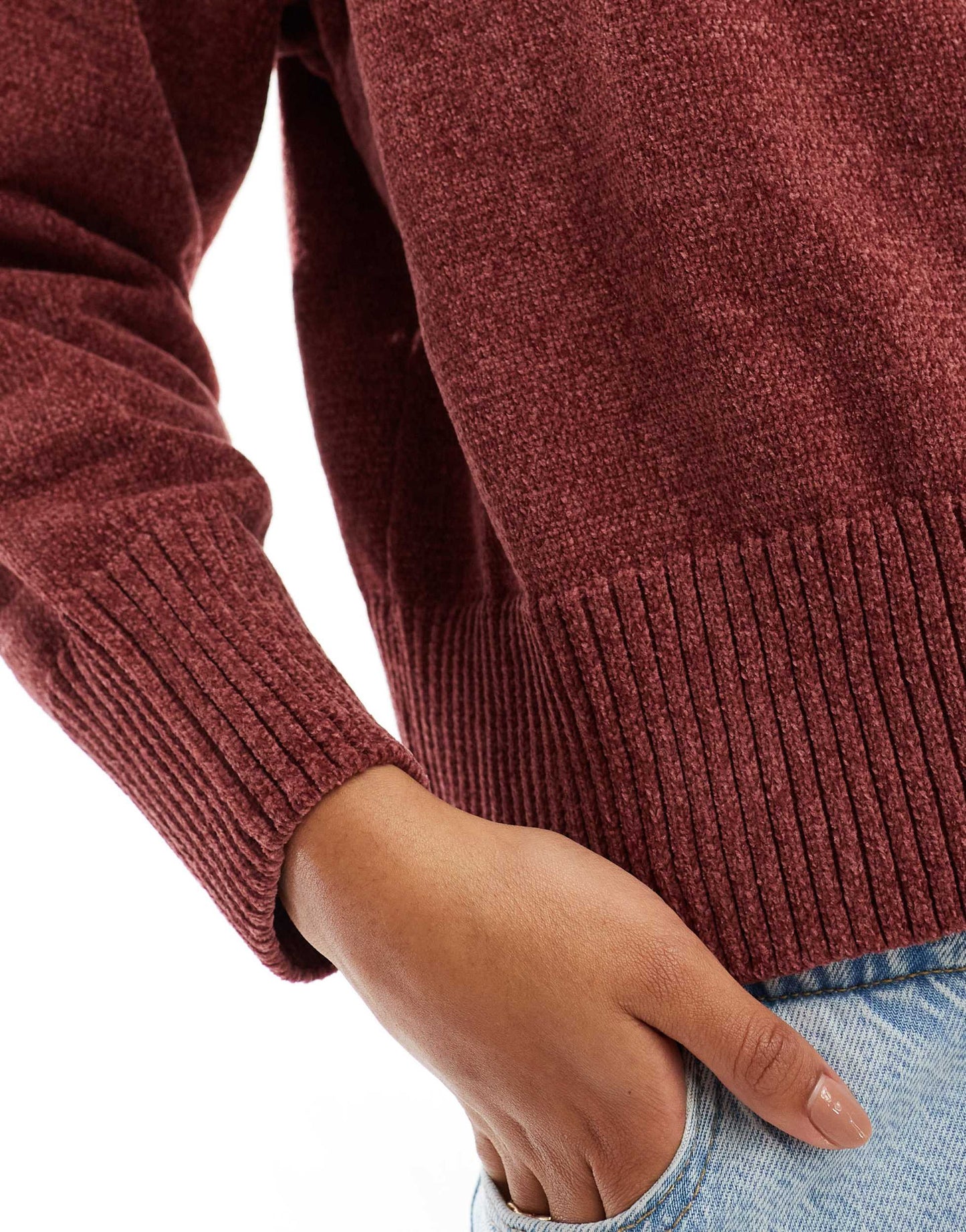 Pull&Bear chenille knitted jumper in burgundy red