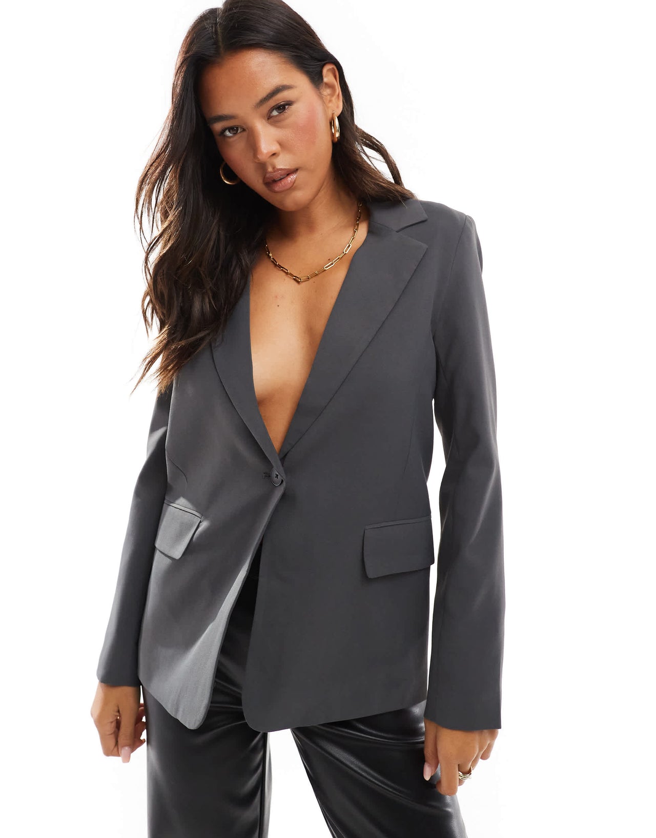 Pull&Bear oversized blazer in grey