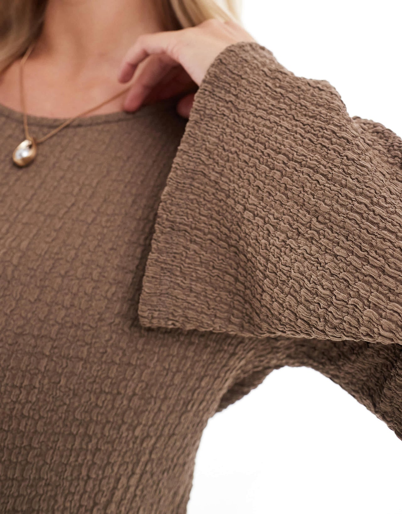 Mamalicious Maternity textured maxi dress with flared sleeve in taupe