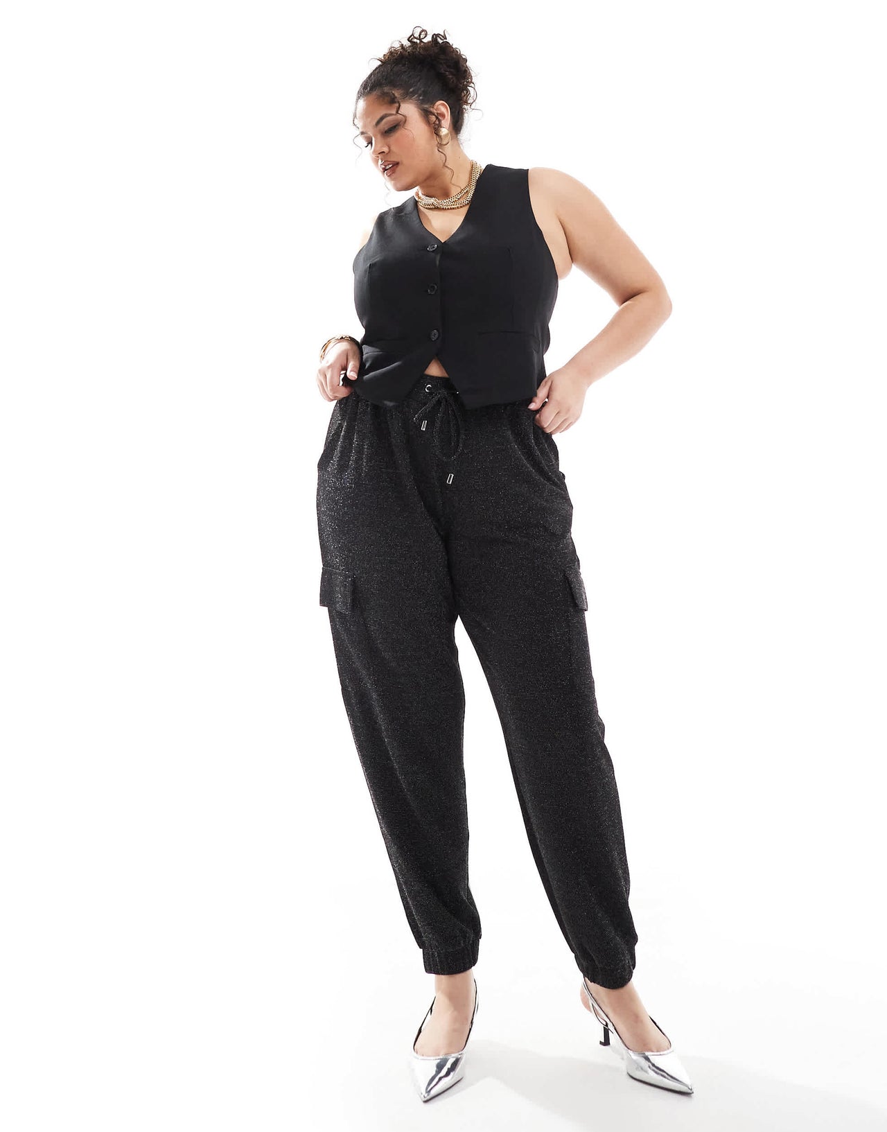 Yours cargo glitter harem trousers in black