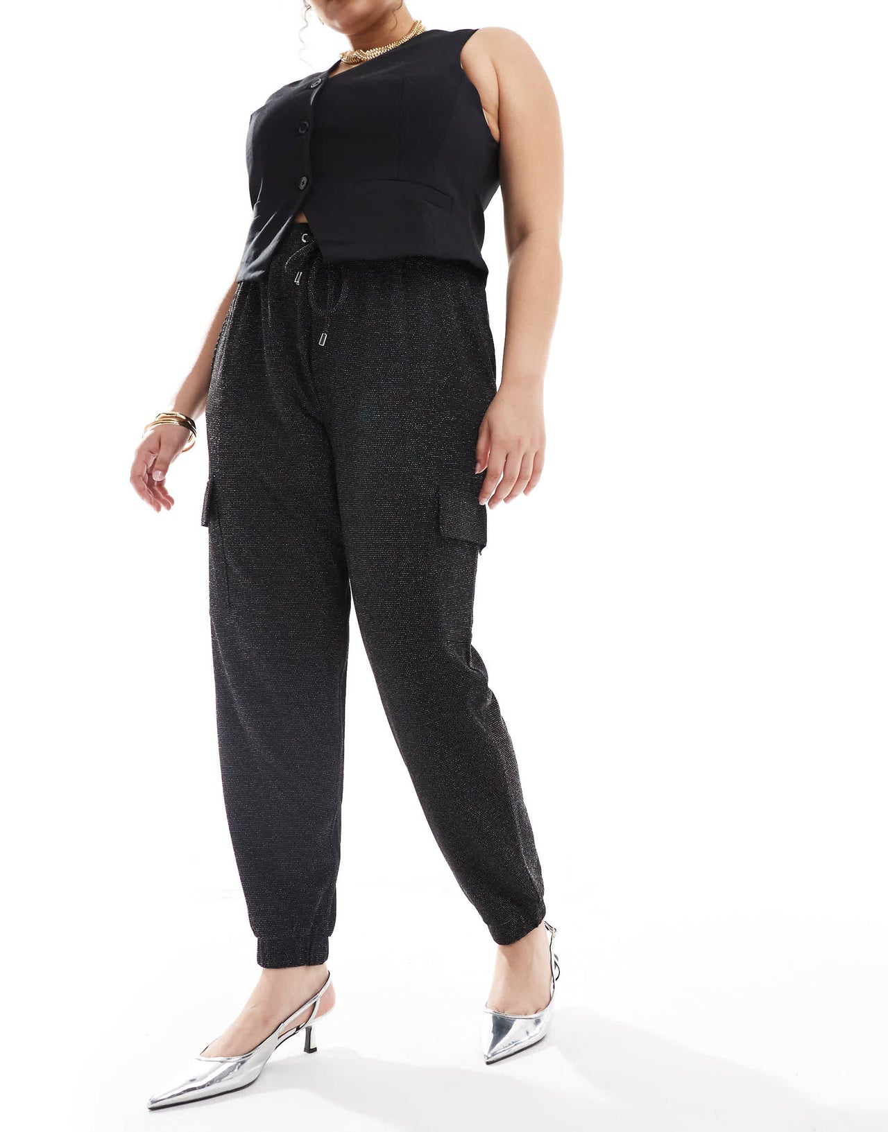 Yours cargo glitter harem trousers in black