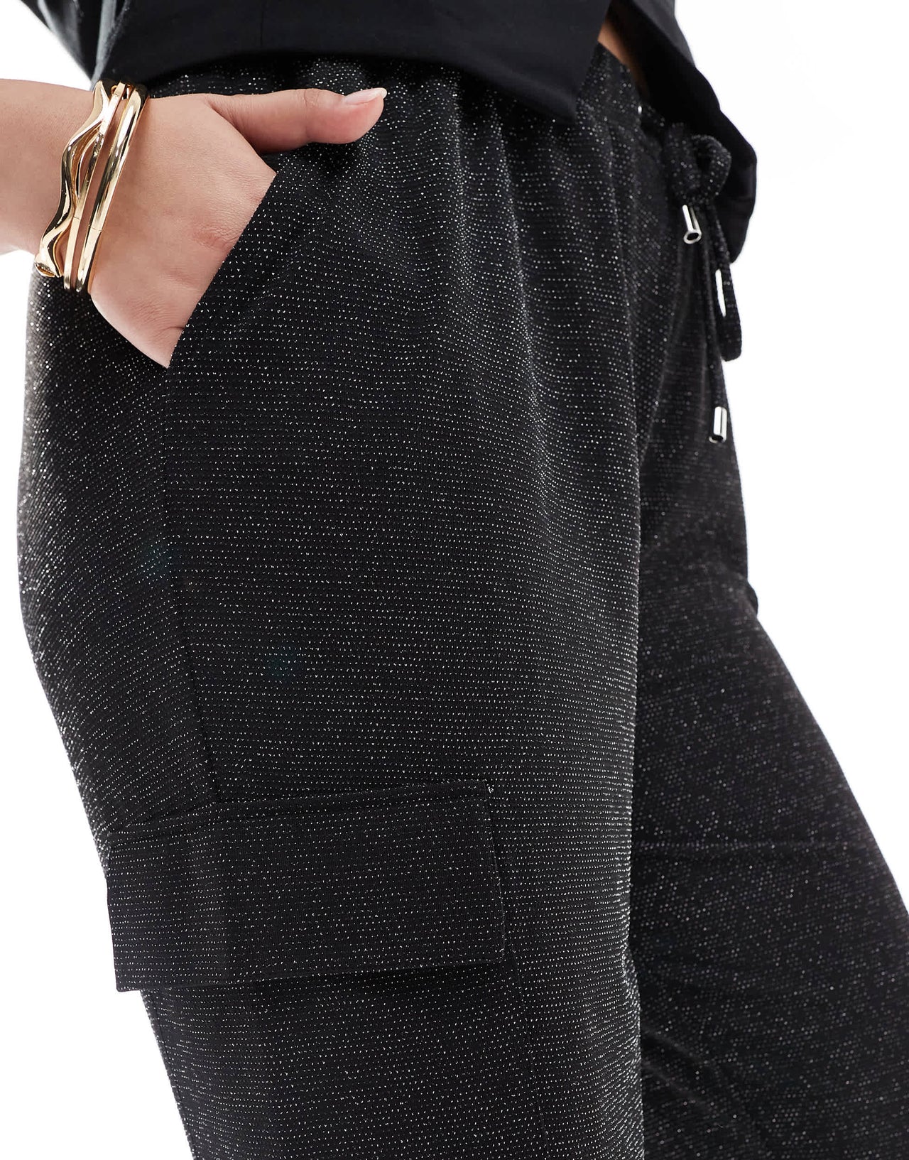Yours cargo glitter harem trousers in black