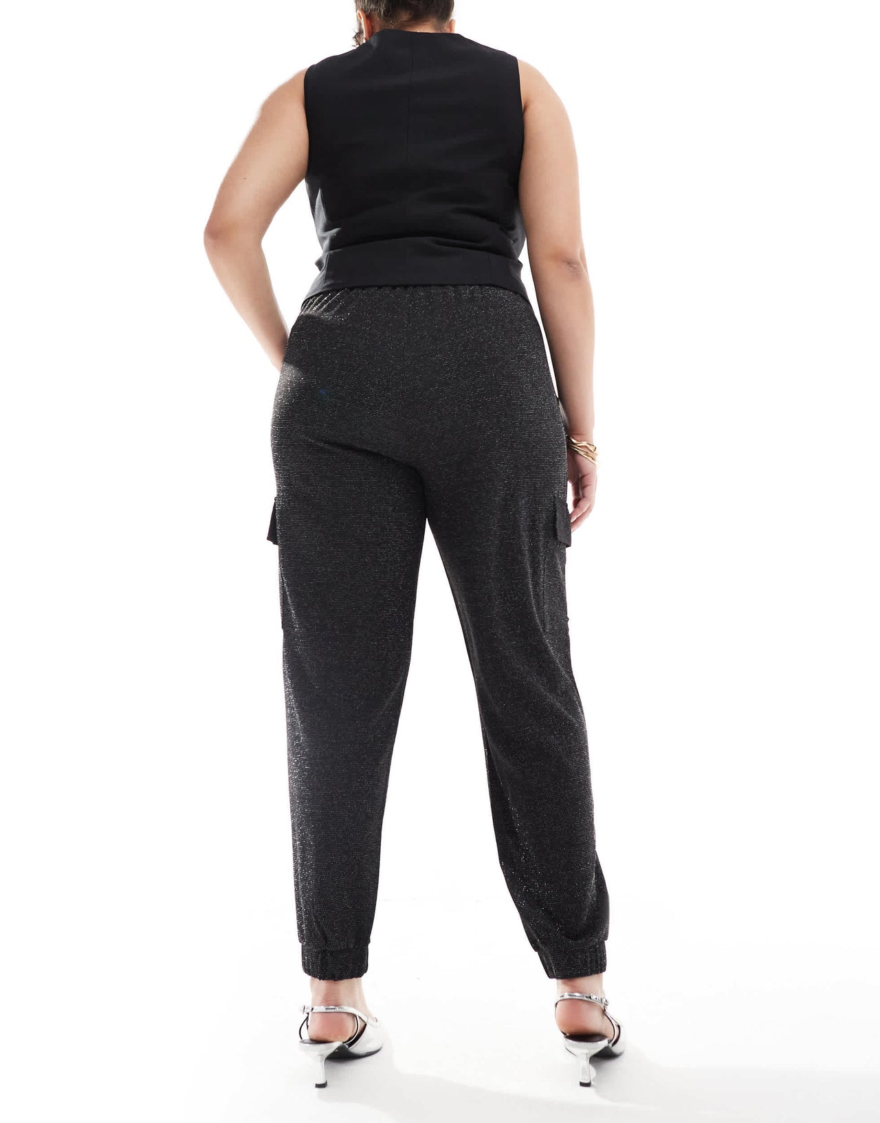 Yours cargo glitter harem trousers in black