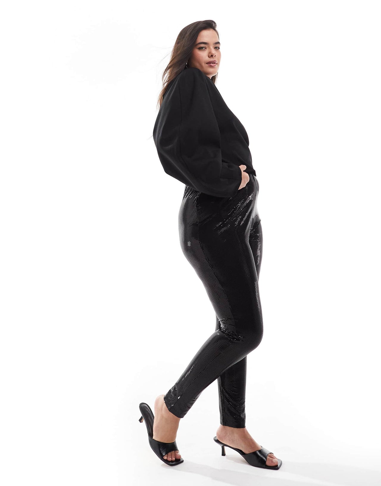 Yours disco sequin leggings in black