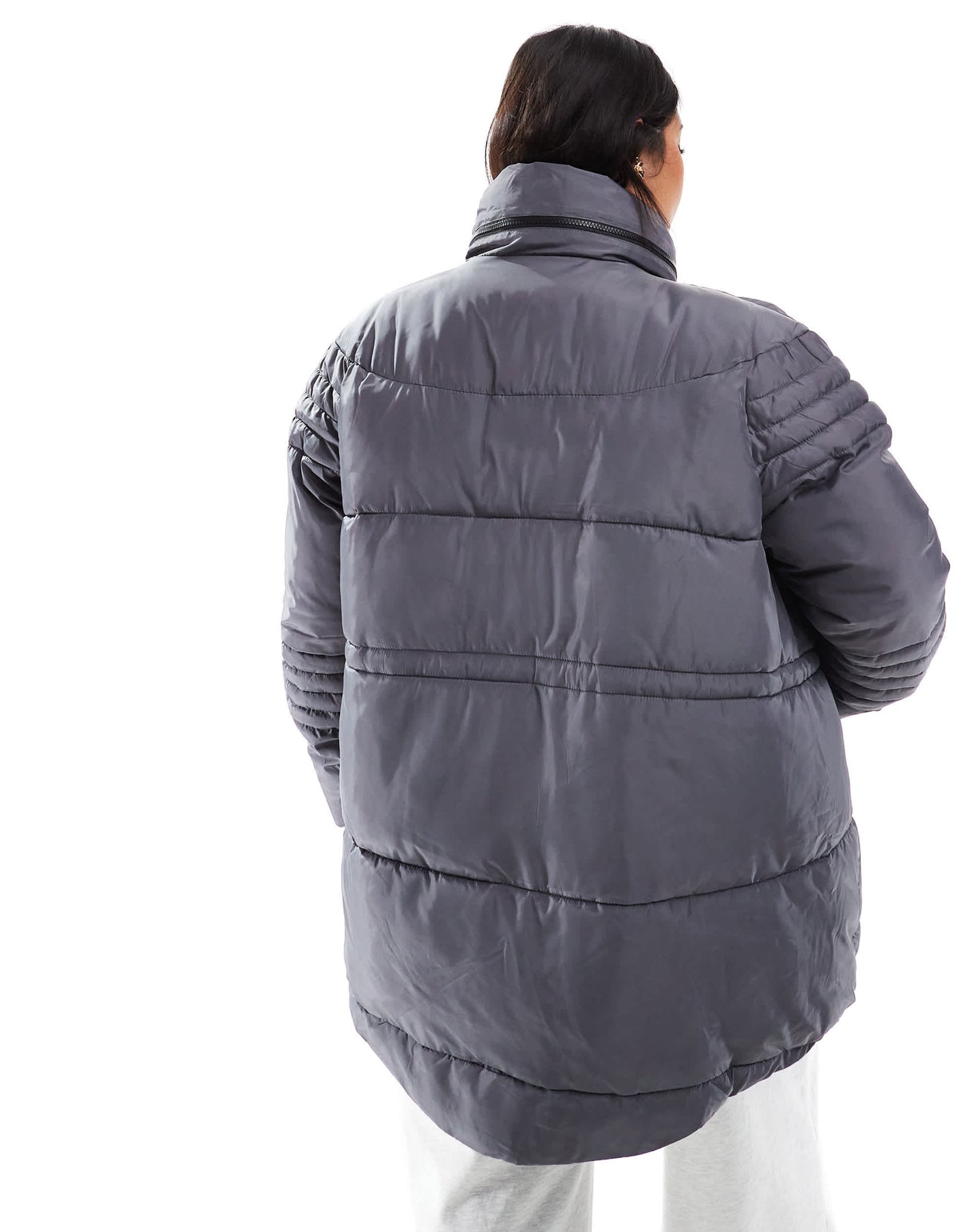 Yours padded jacket with dip hem in grey
