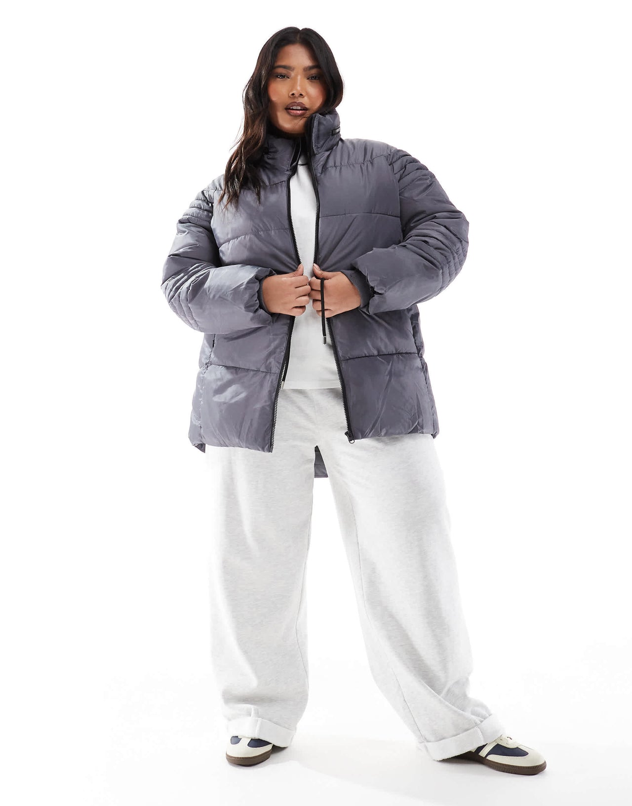 Yours padded jacket with dip hem in grey