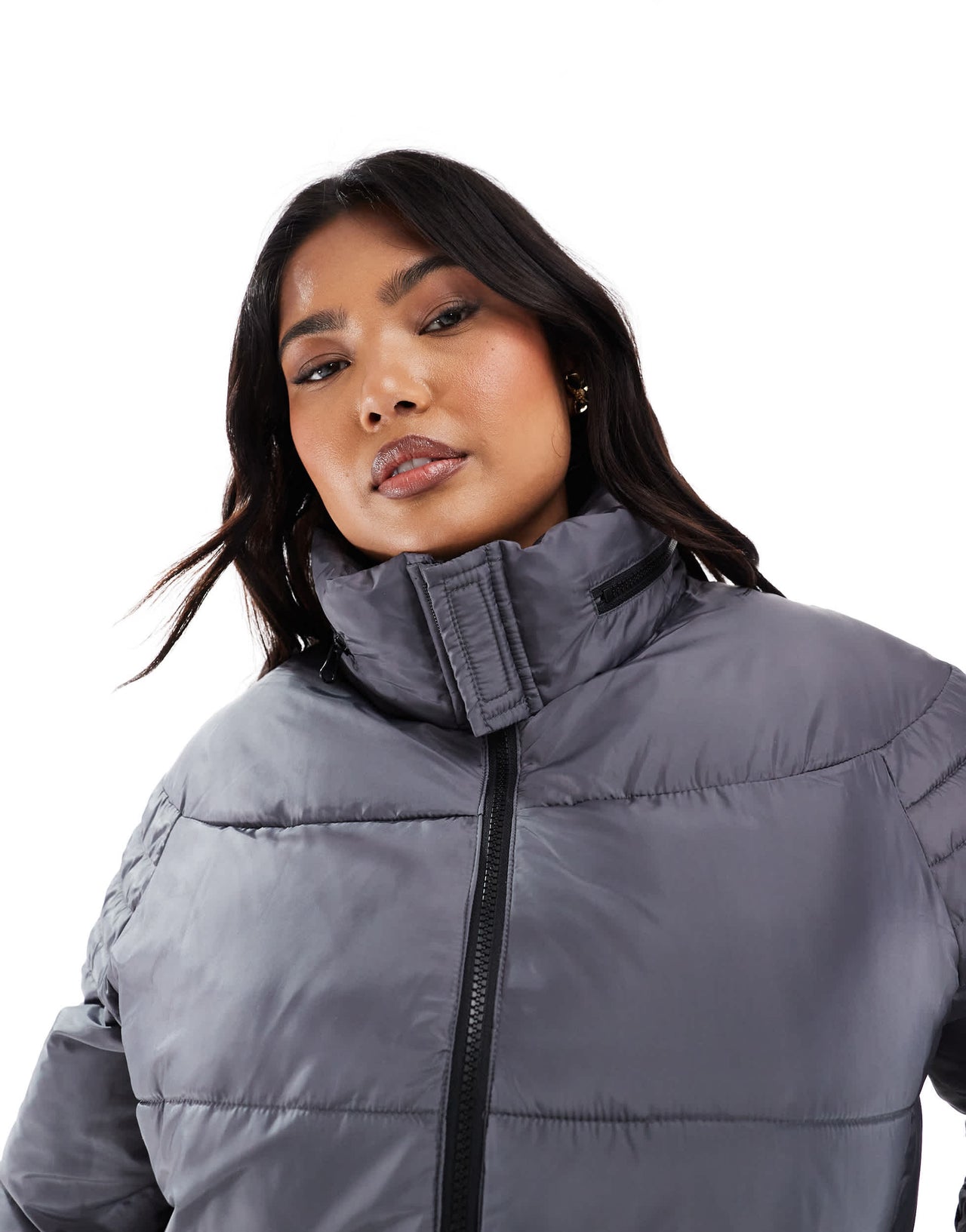 Yours padded jacket with dip hem in grey