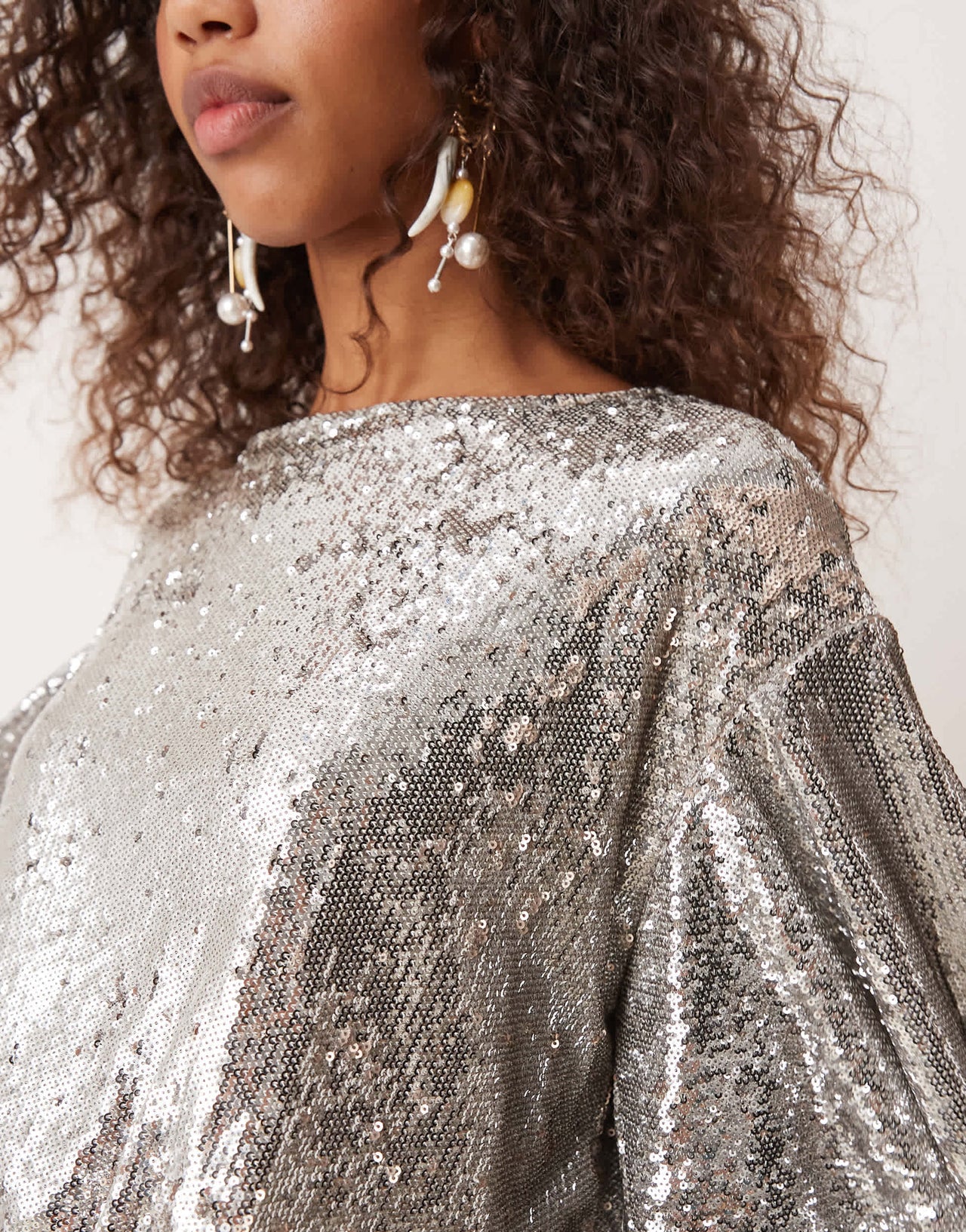 Free People sequin floaty mini dress in silver