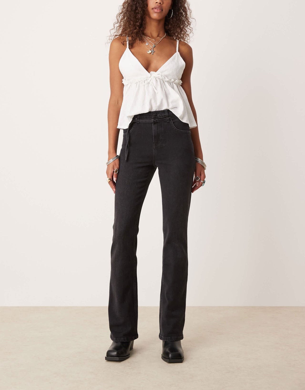Free People sabine relaxed straight leg belted jeans in washed black