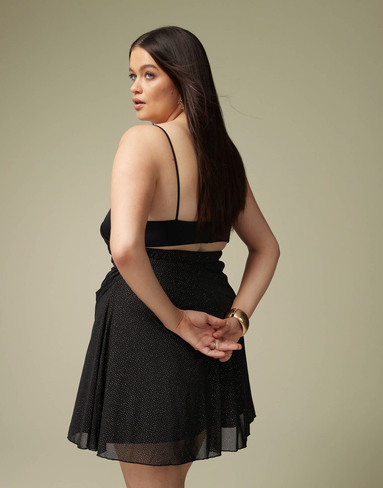 ASOS DESIGN Curve foam manipulated mesh bra mini dress in black glitter