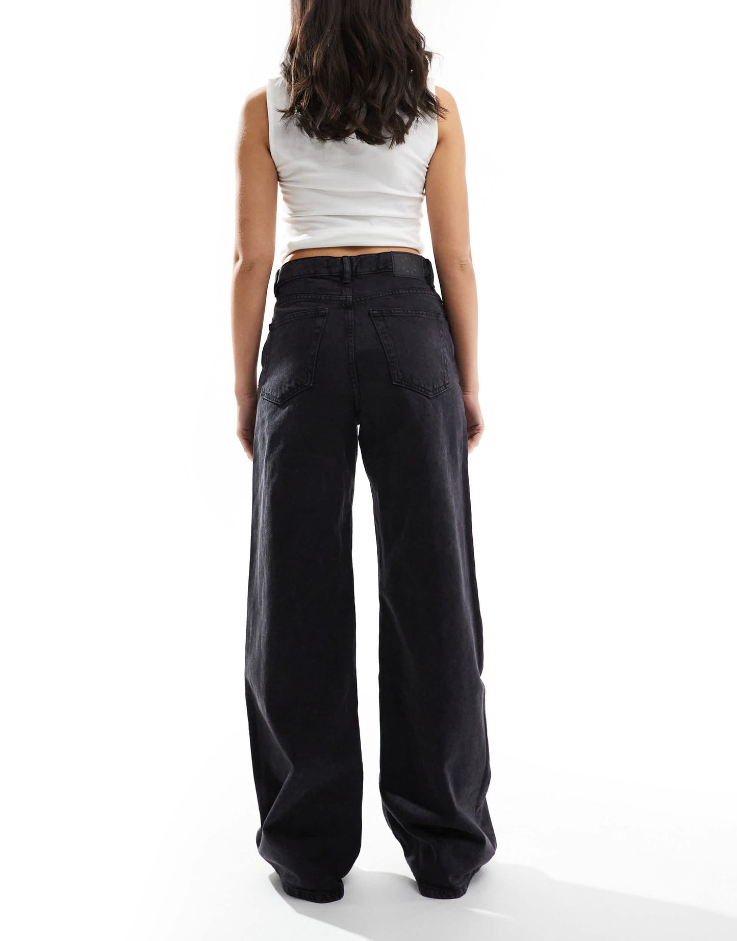 Pull&Bear high rise wide leg jean in black