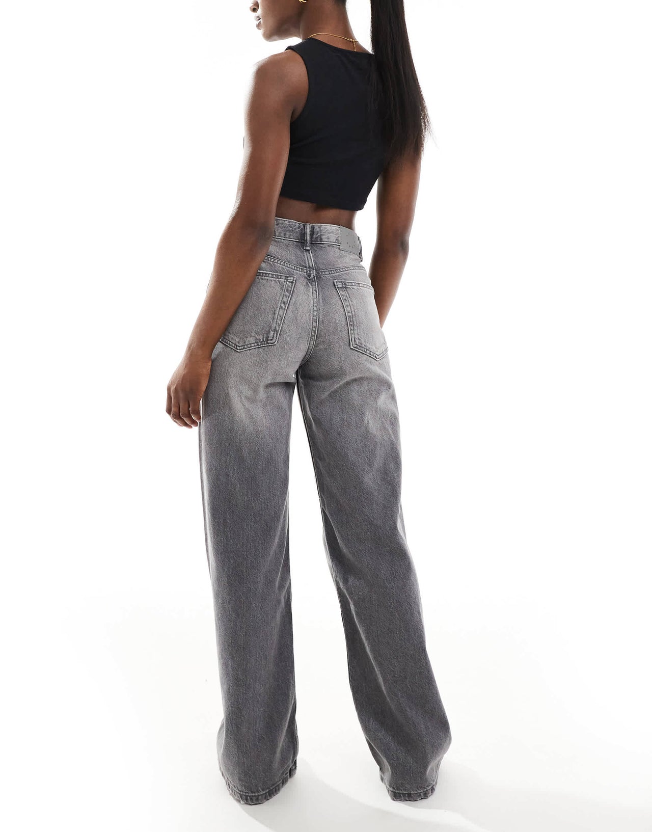 Pull&Bear high rise wide leg jean in dark grey