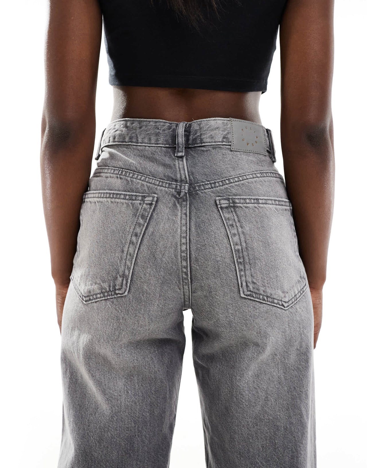 Pull&Bear high rise wide leg jean in dark grey