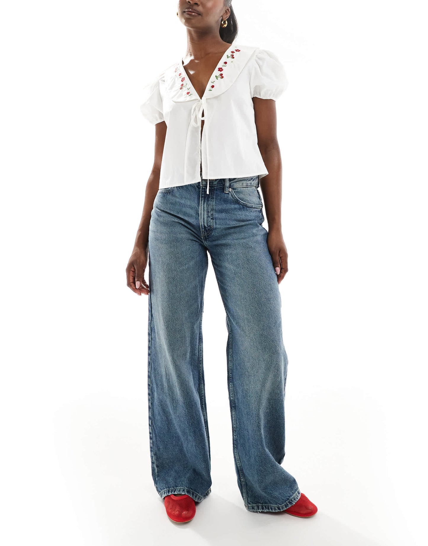 Pull&Bear high rise wide leg jean in dark indigo blue