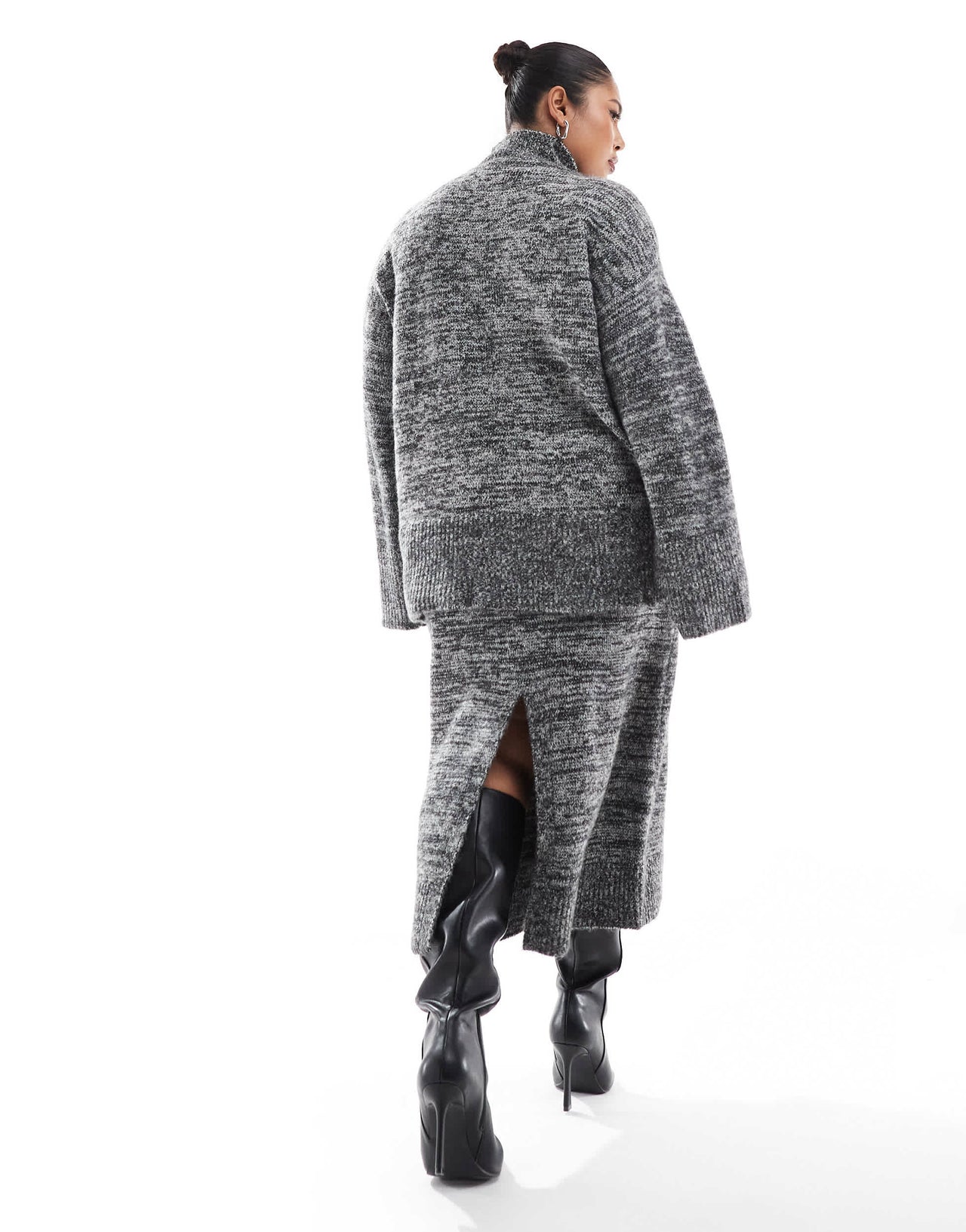 Vero Moda Curve knitted midi skirt co-ord in mono melange