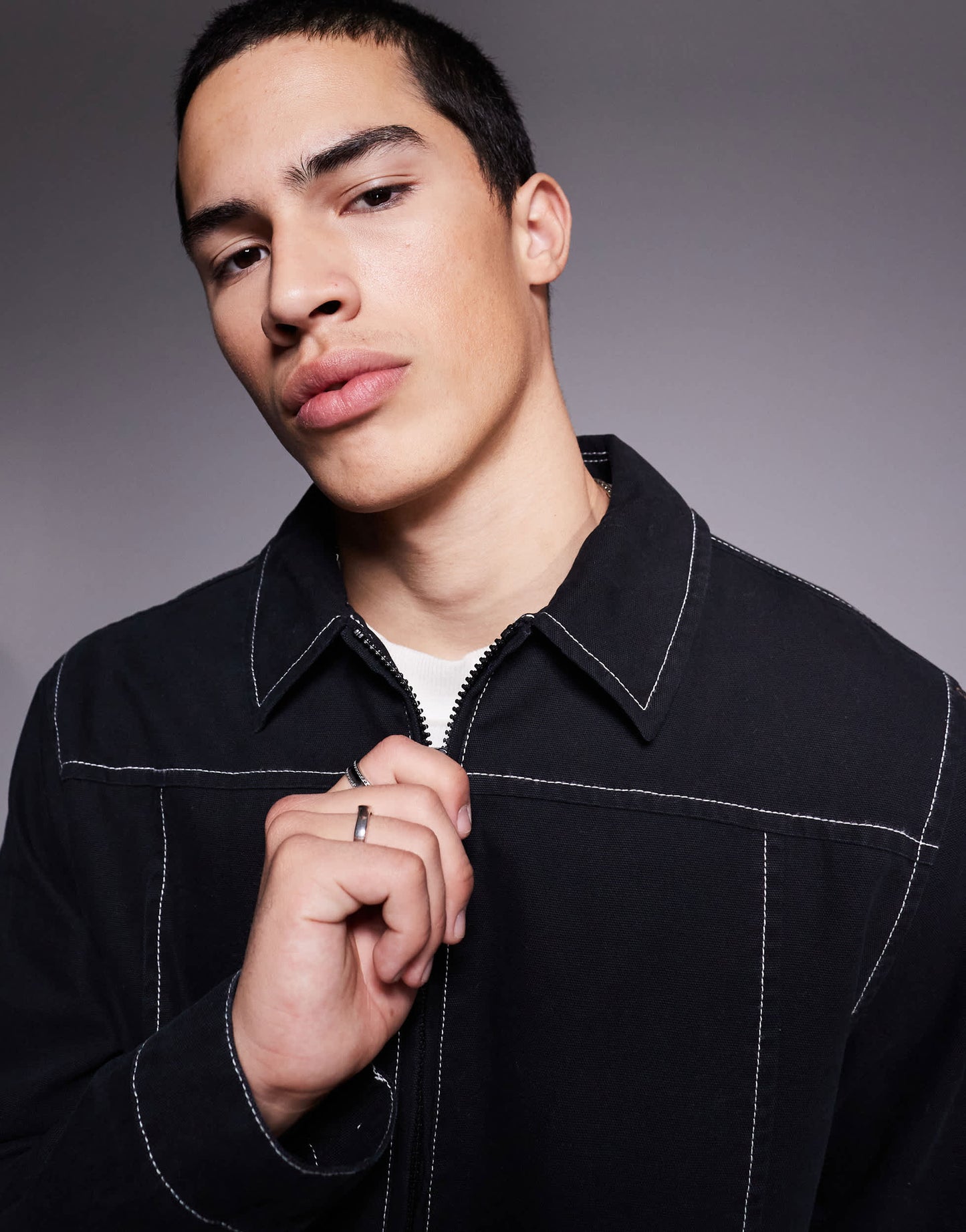 ASOS DESIGN washed cotton harrington jacket in black