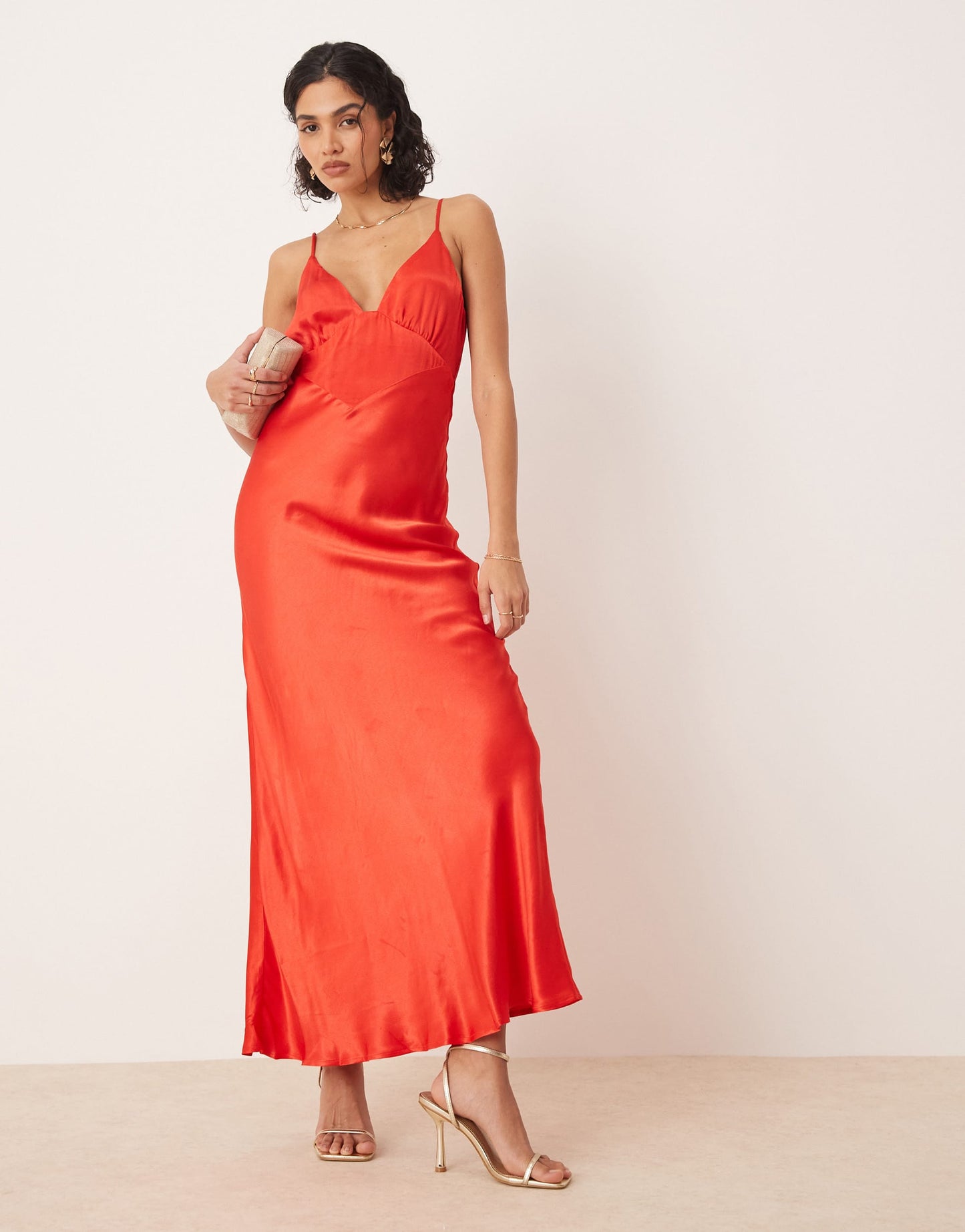Bardot satin slip maxi dress in fiery red