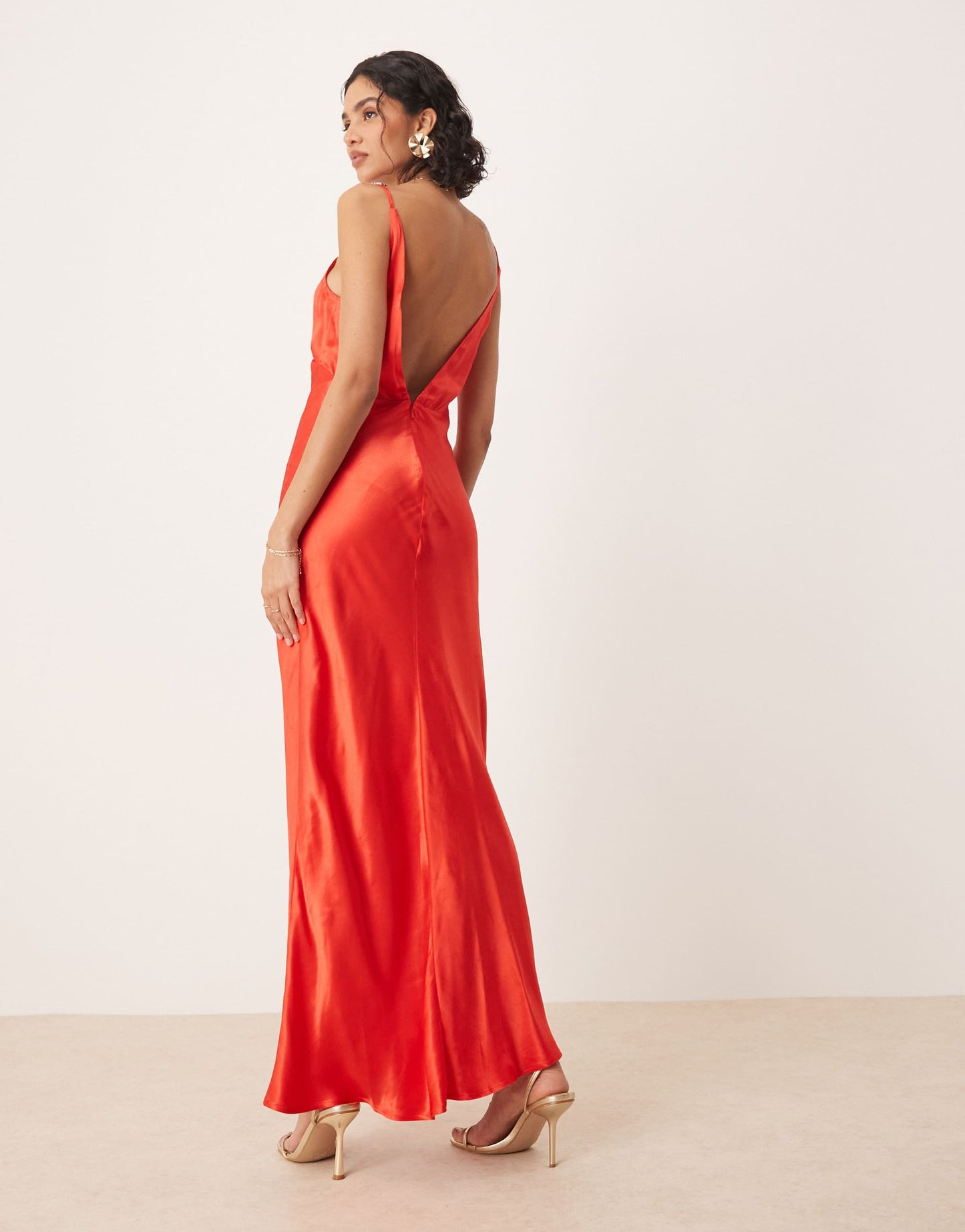 Bardot satin slip maxi dress in fiery red
