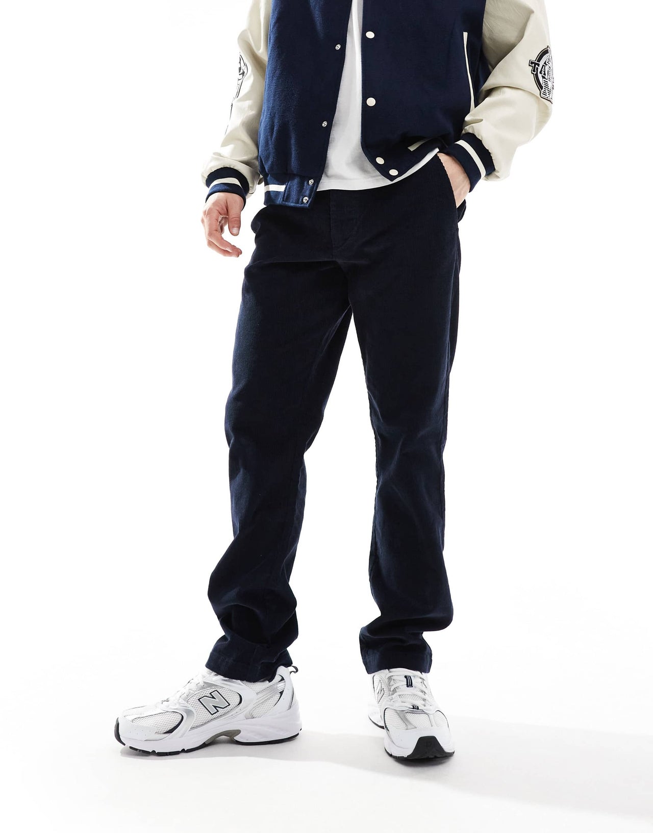 French Connection slim leg cord trousers in navy