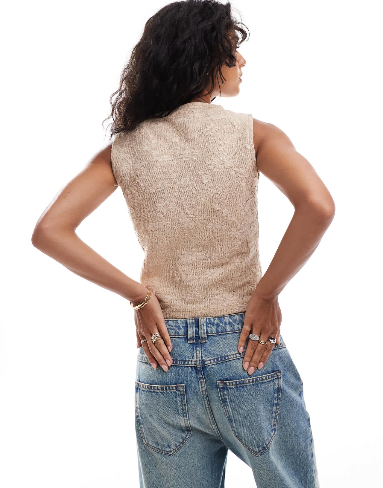 ASOS DESIGN asymmetric button through tank top in cream floral texture