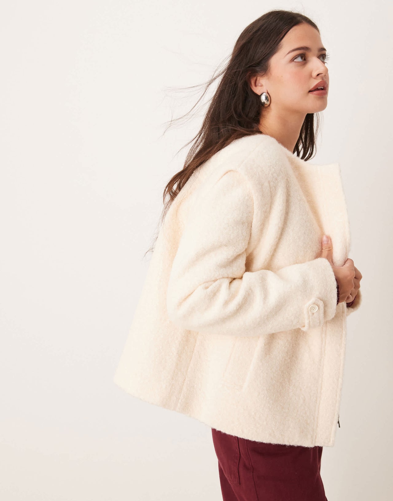 Pretty Lavish cropped boucle jacket in cream