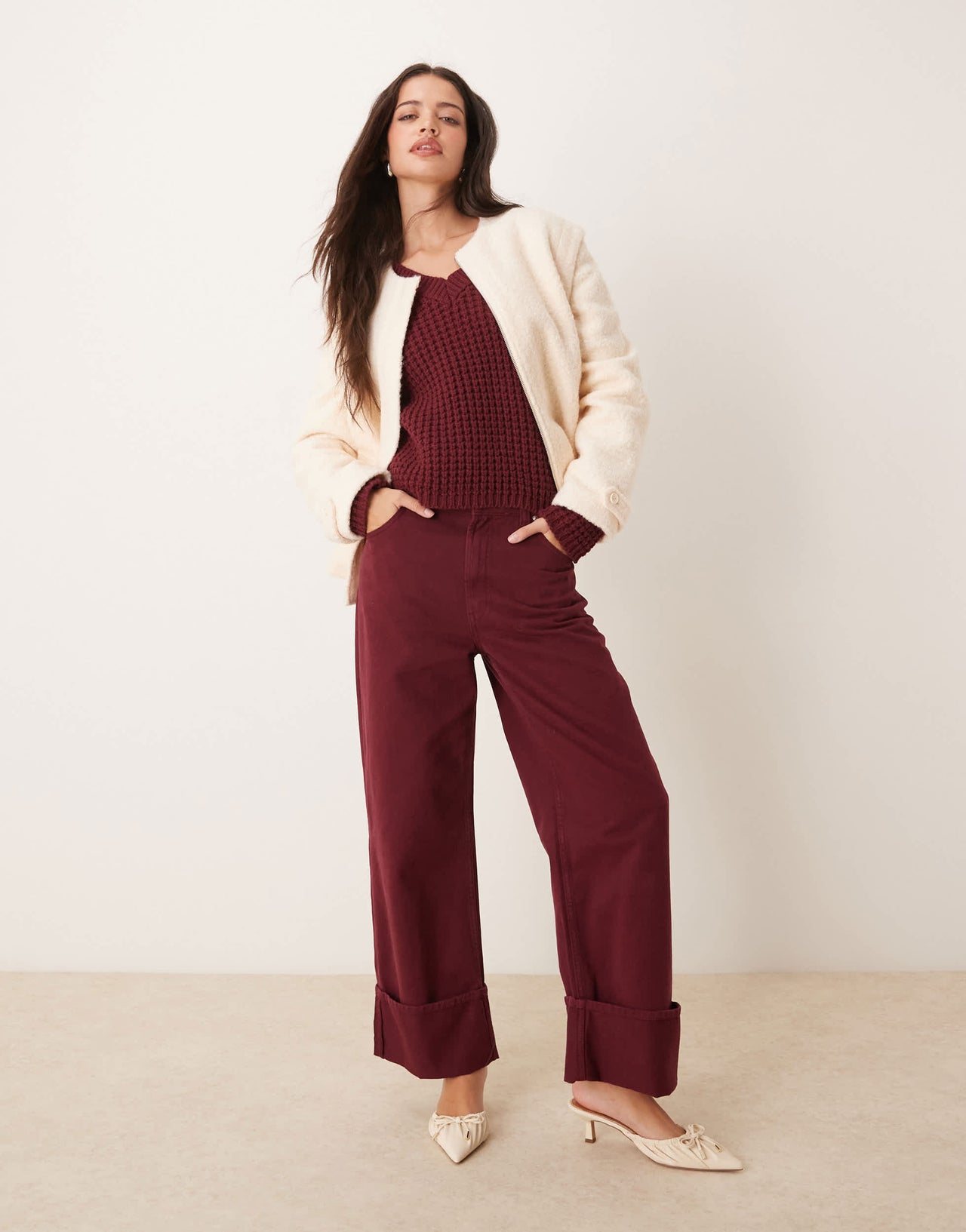 Pretty Lavish cropped boucle jacket in cream