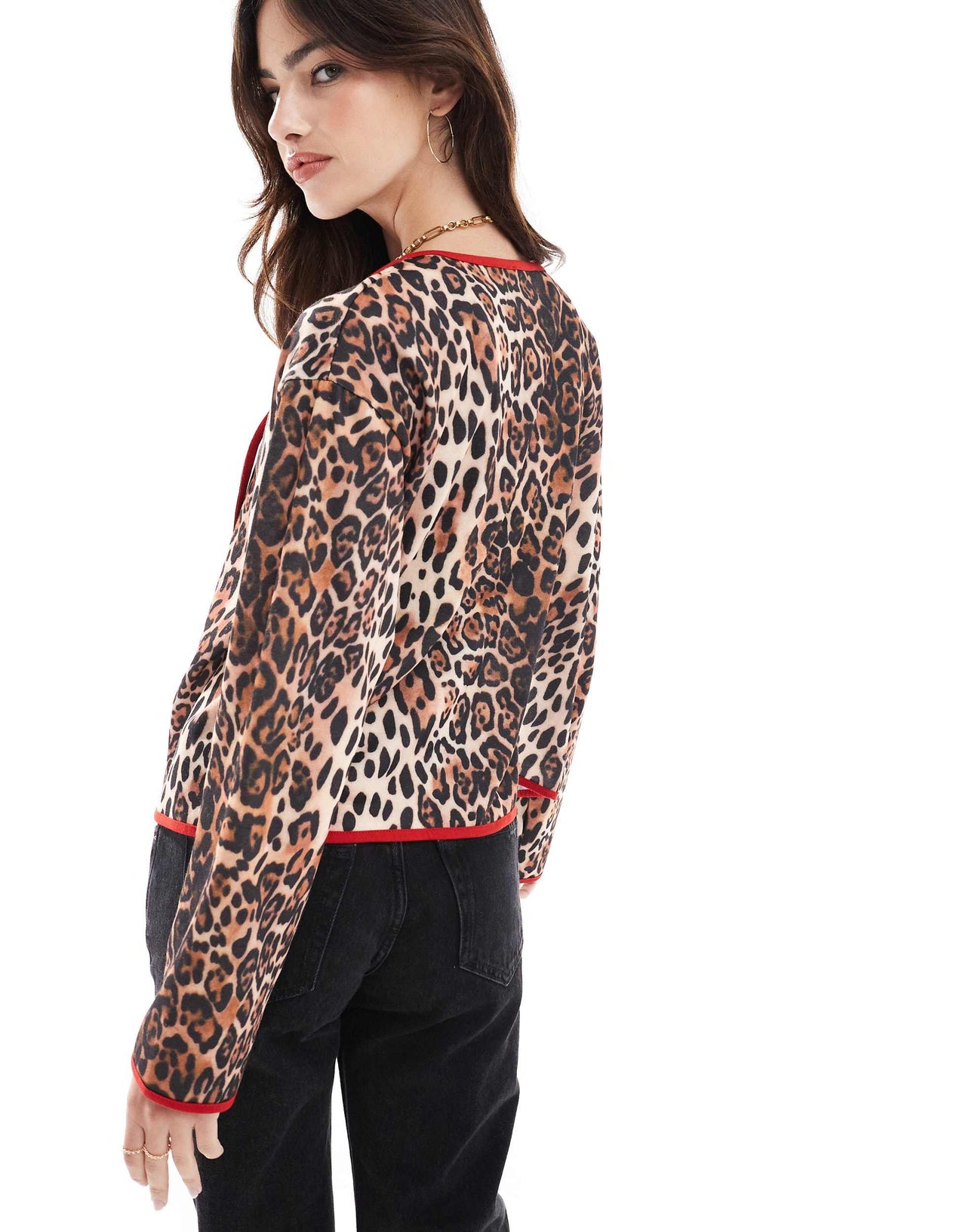 ASOS DESIGN tie front jersey shacket in leopard print