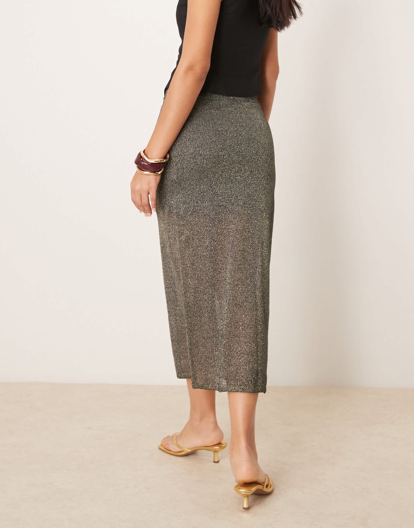 Abercrombie & Fitch sheer skirt with underlay in metallic charcoal