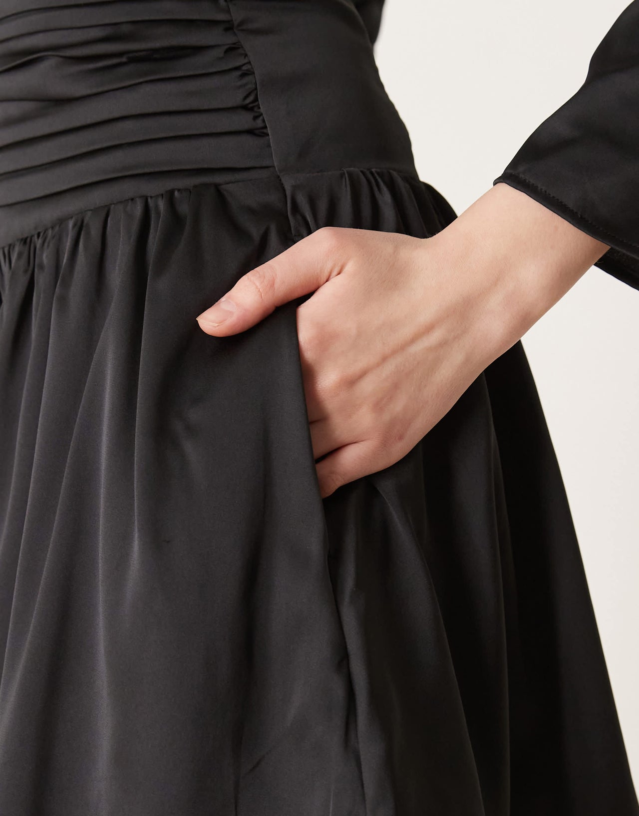 Abercrombie & Fitch long sleeve drop waist mini satin party dress in black
