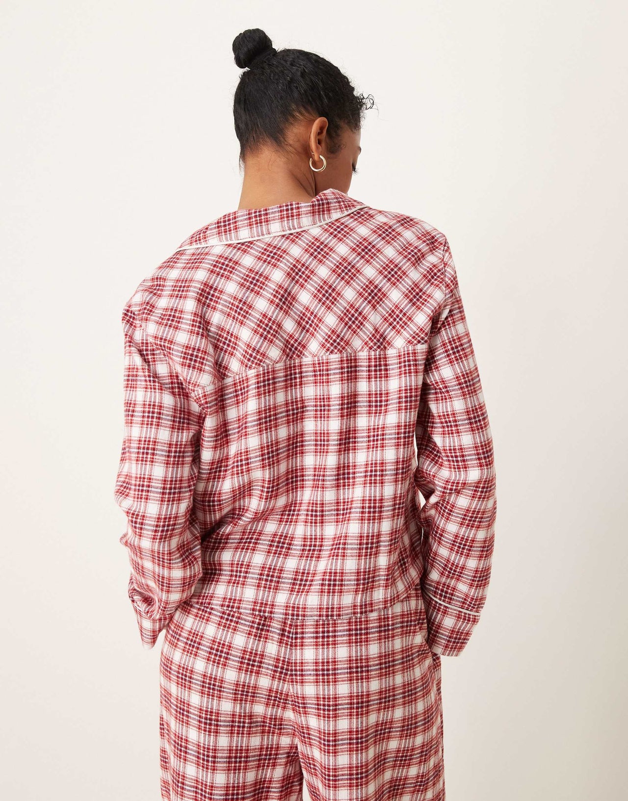Abercrombie & Fitch co-ord cropped pyjama shirt in red and green tartan