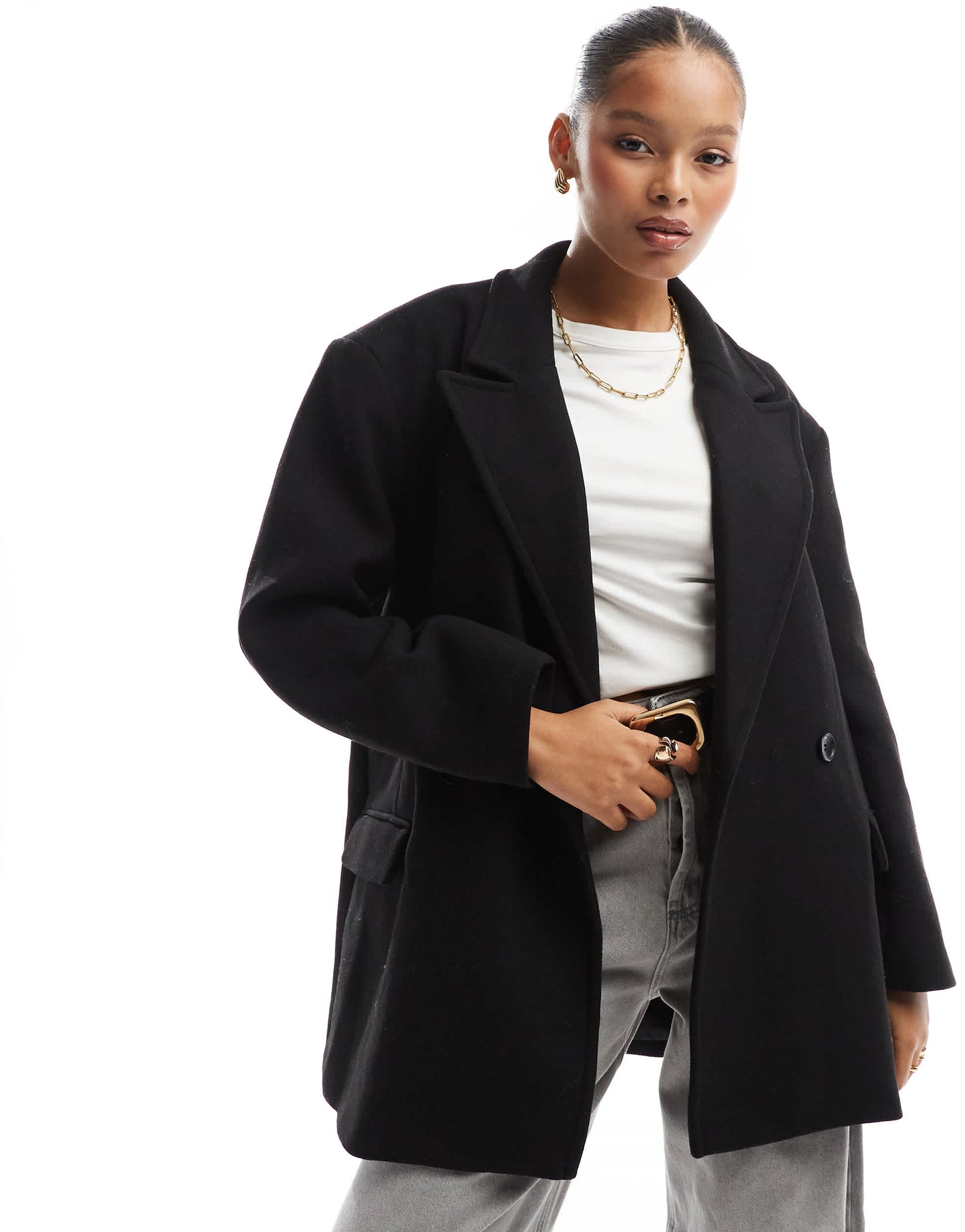 Bershka boxy oversized tailored coat in black