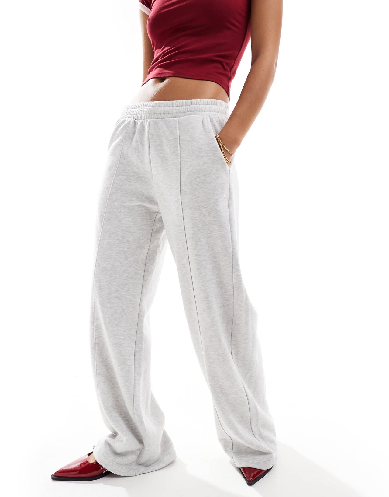 Bershka wide leg joggers in grey marl