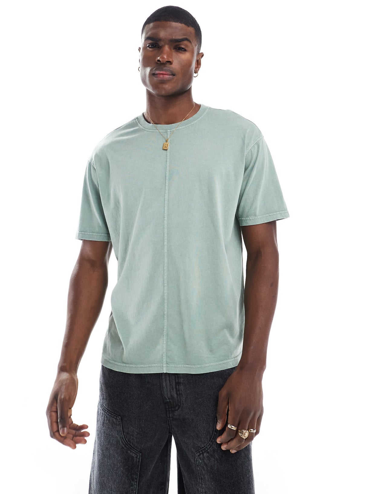Another Influence acid wash seam detail t-shirt in green