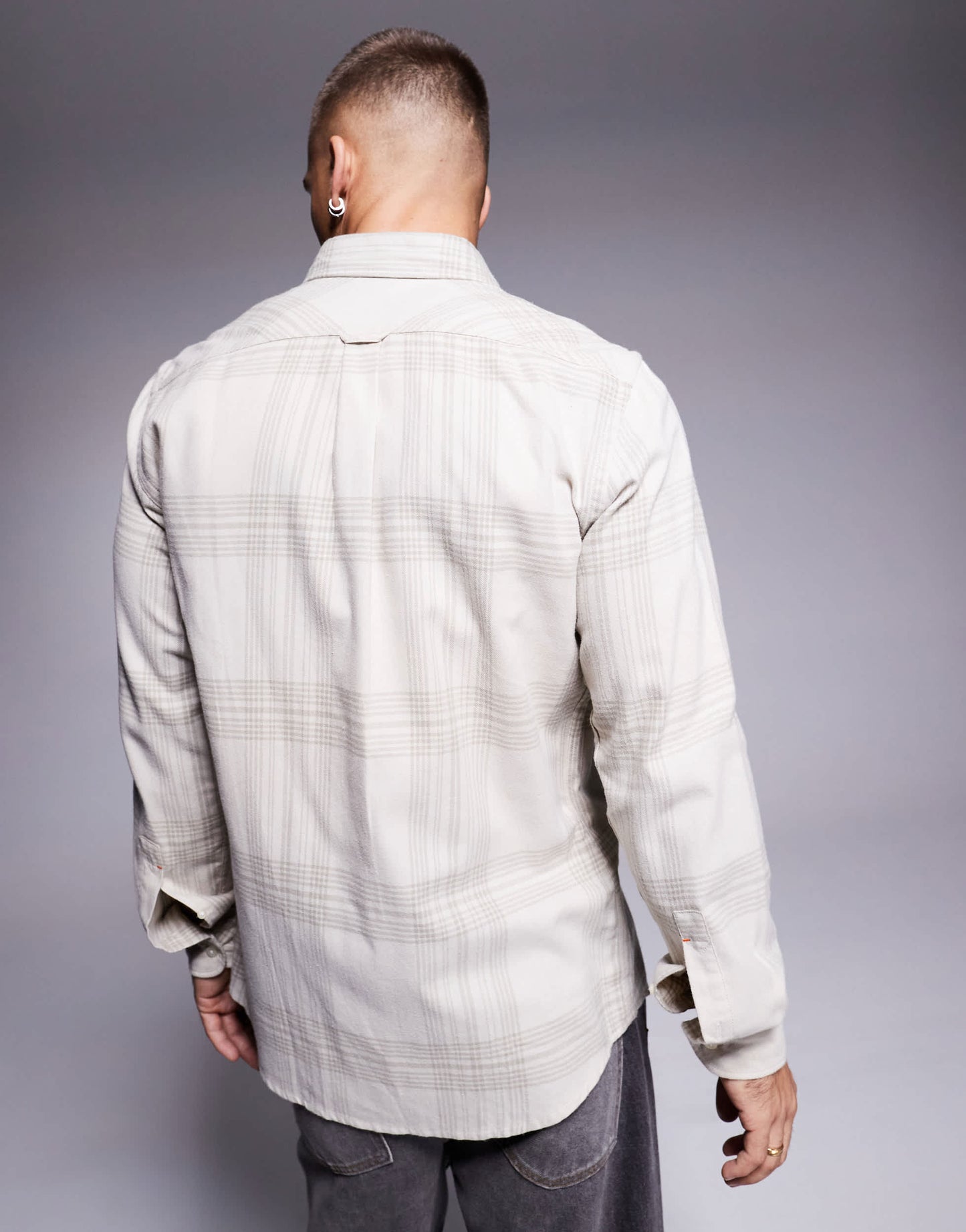 BOSS Orange Rickert check flannel shirt regular fit in Light Beige