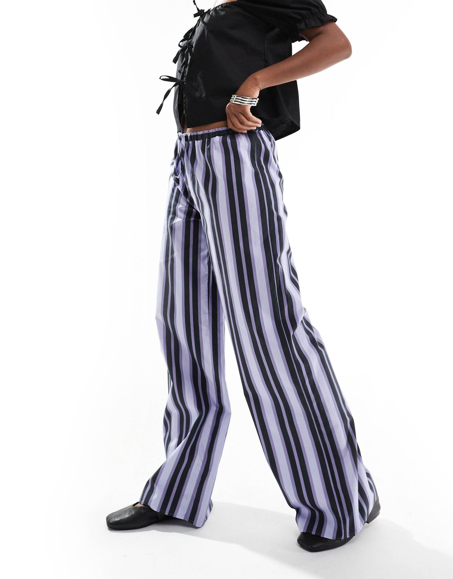 ASOS DESIGN poplin wide leg trouser in blue stripe