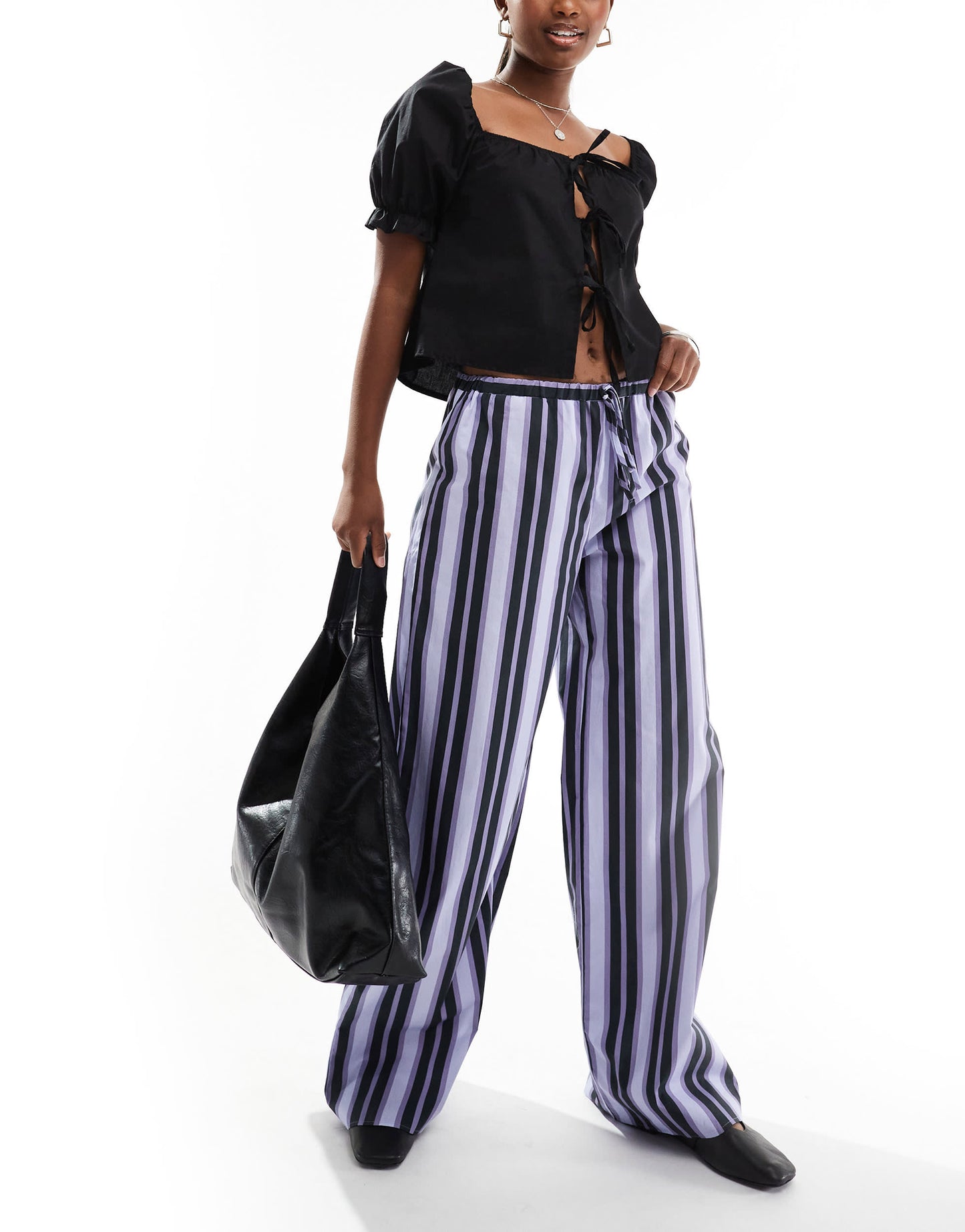 ASOS DESIGN poplin wide leg trouser in blue stripe