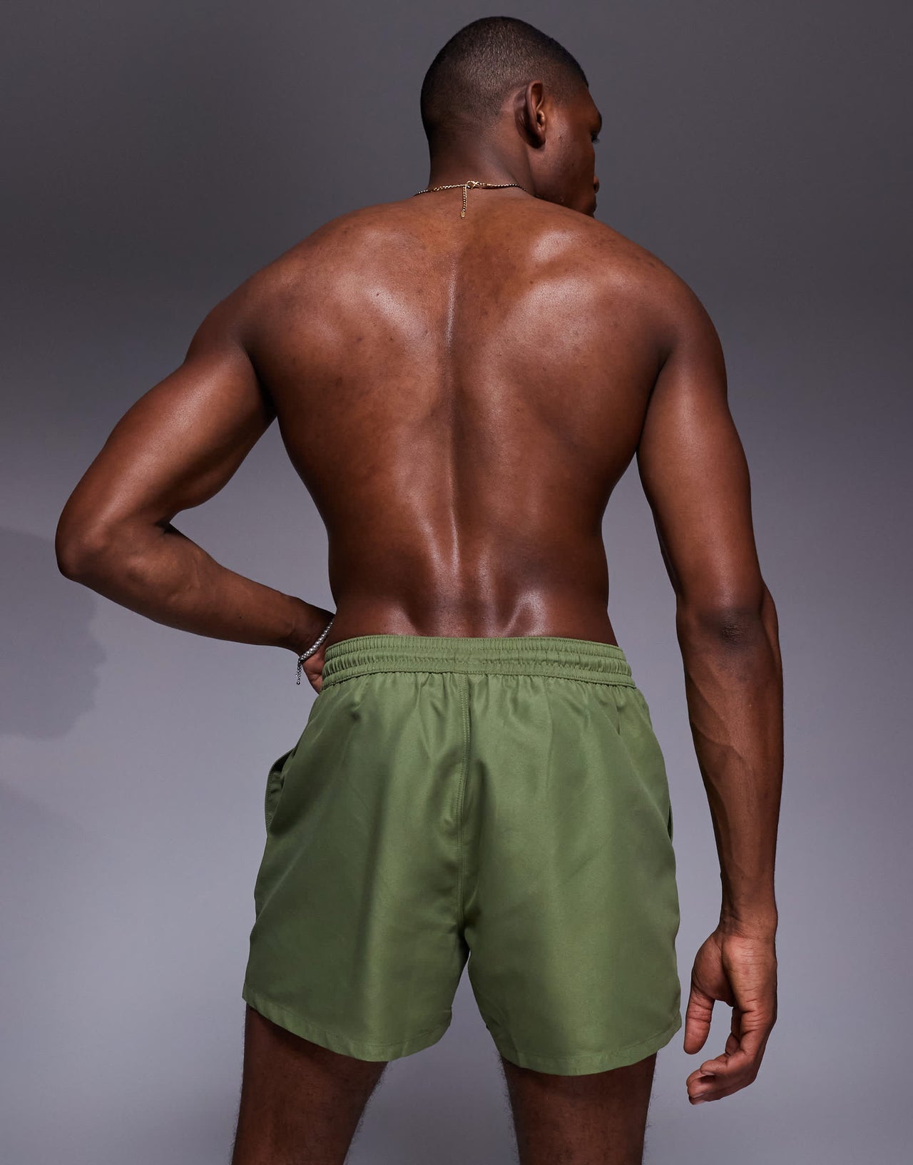 ASOS DESIGN swim shorts in short length in khaki