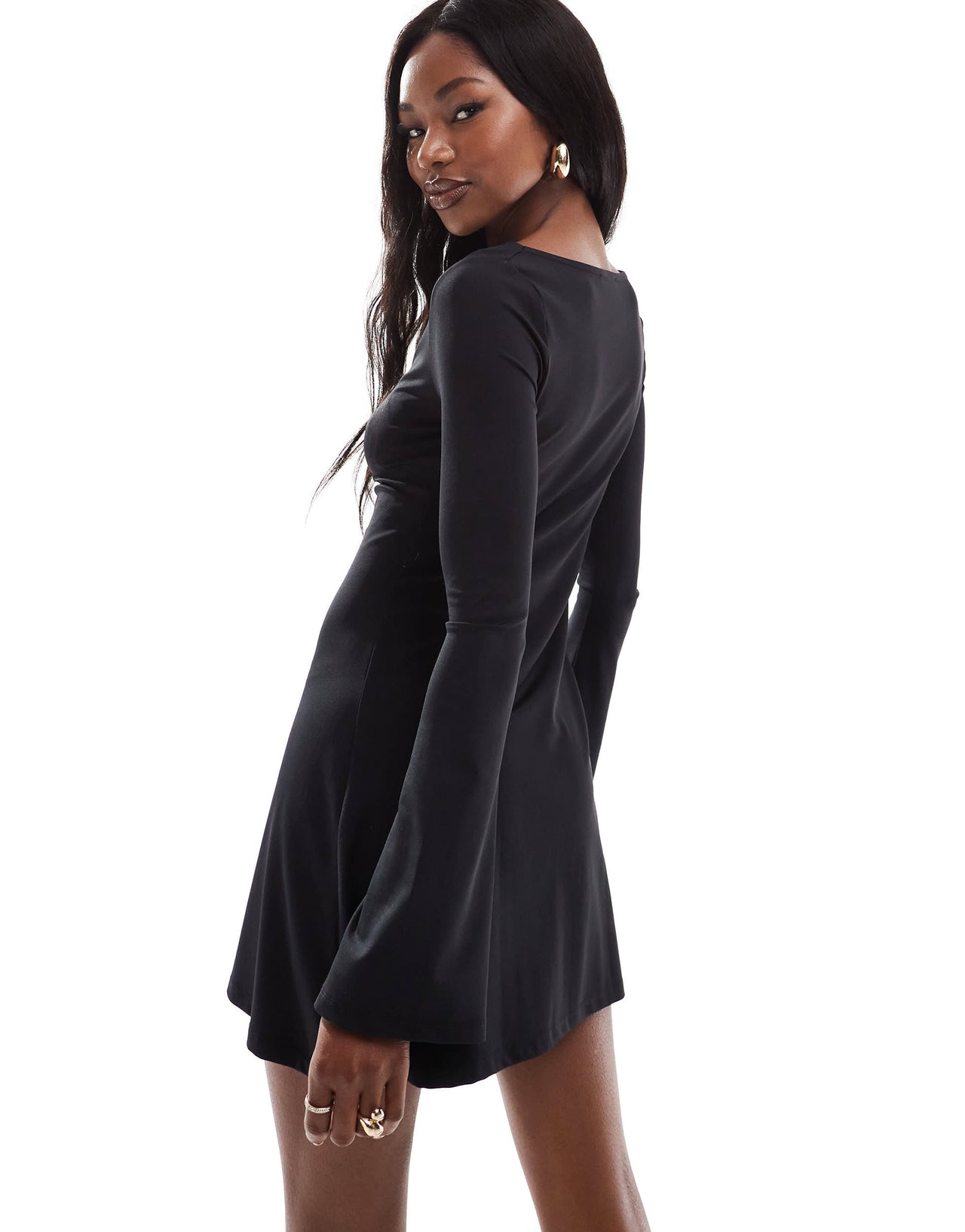 ASOS DESIGN slinky cowl slash neck mini dress in black