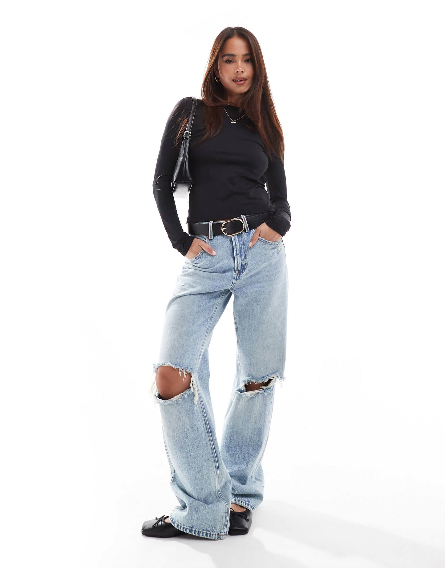 Stradivarius STR sculpt drape back top in black