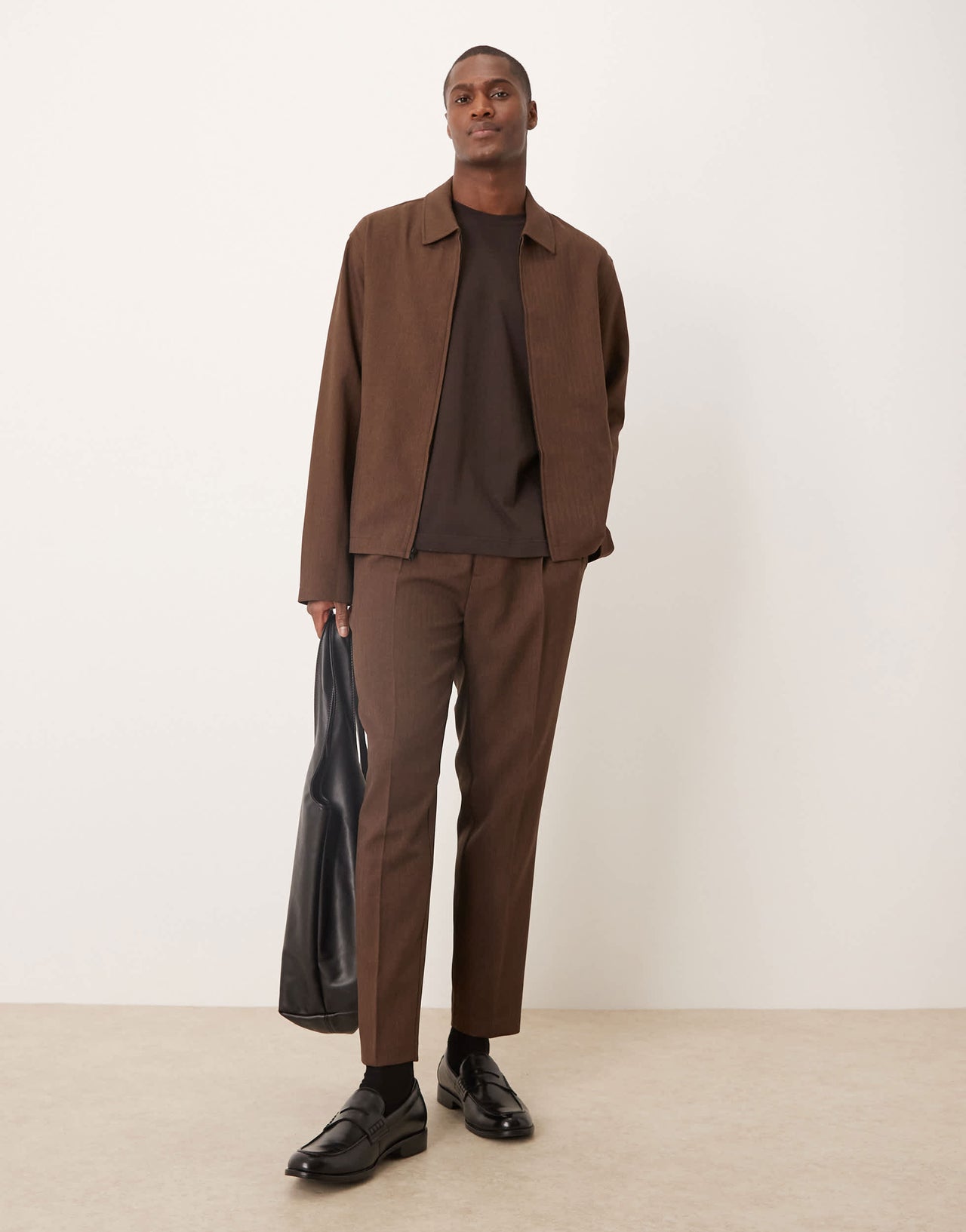 ASOS DESIGN smart co-ord Harrington jacket in brown herringbone