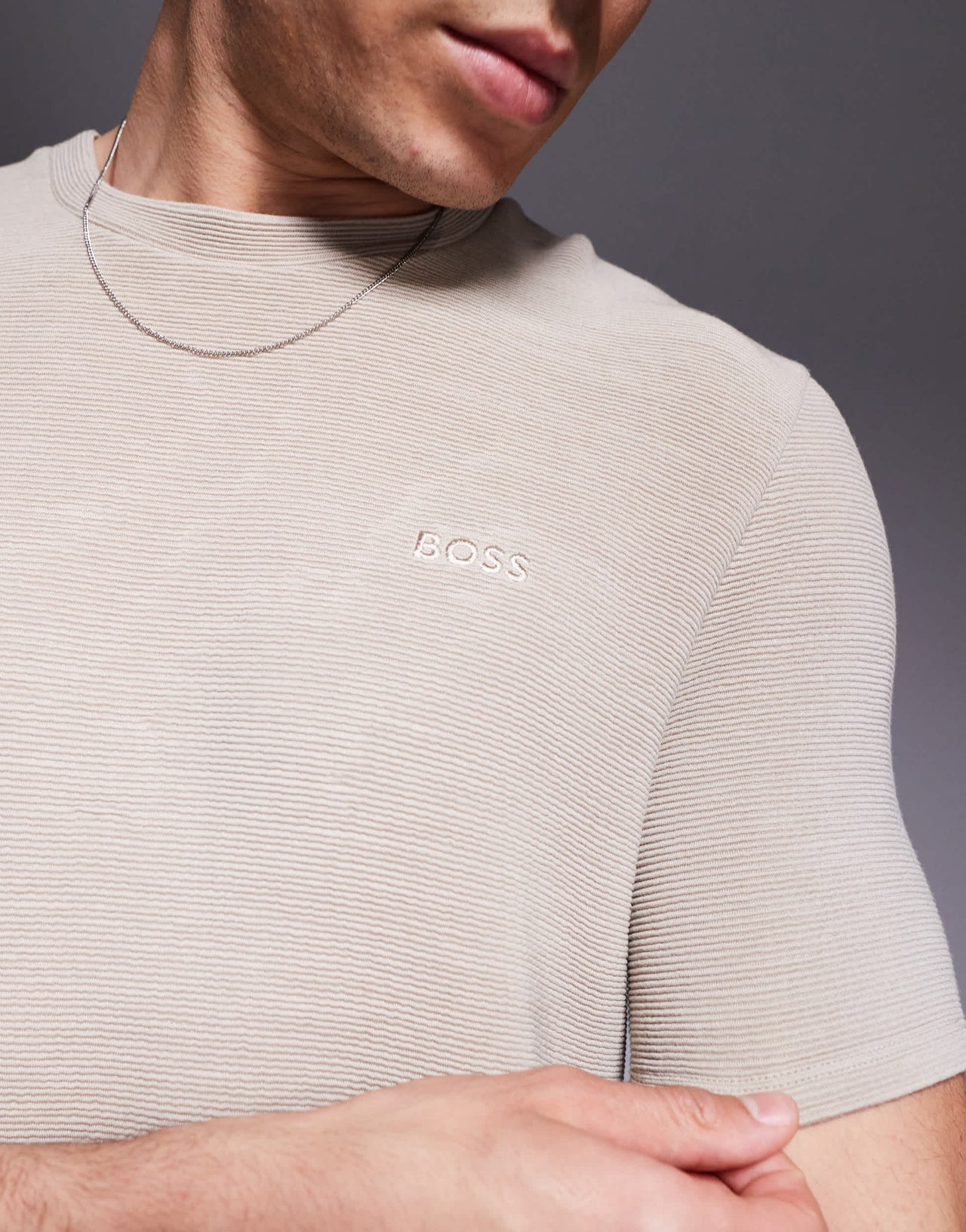 BOSS Bodywear Rib logo t-shirt regular fit in light beige CO-ORD