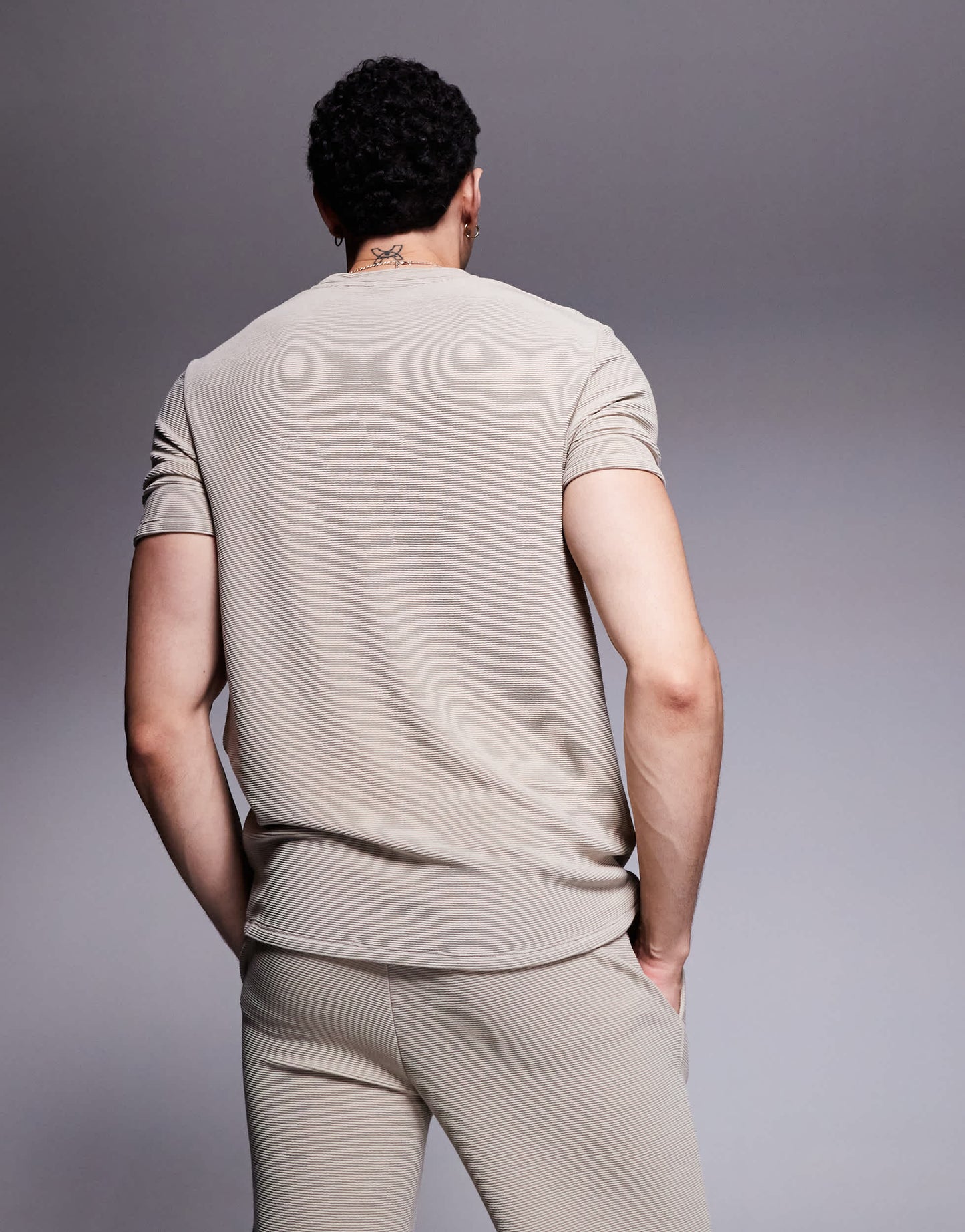 BOSS Bodywear Rib logo t-shirt regular fit in light beige CO-ORD