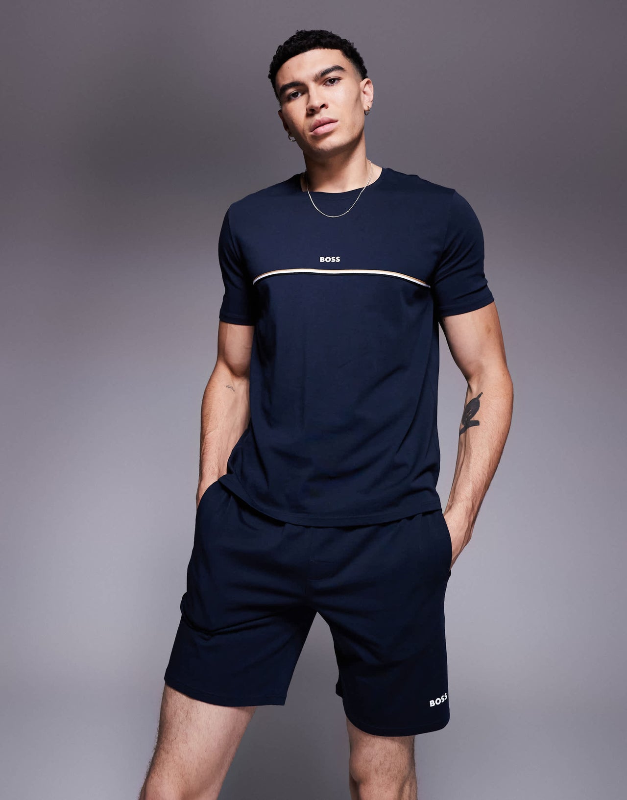 BOSS Bodywear Unique logo shorts  in navy CO-ORD