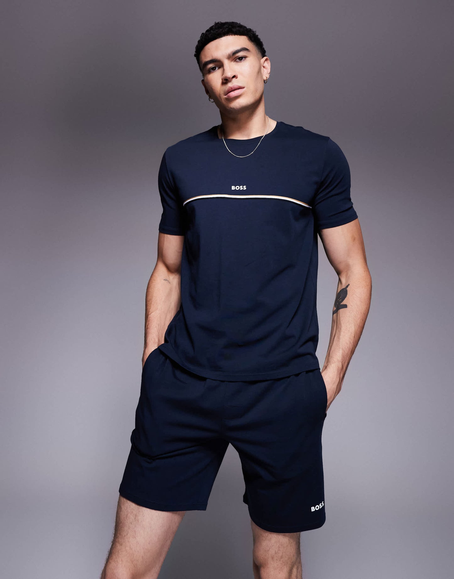 BOSS Bodywear Unique logo shorts  in navy CO-ORD