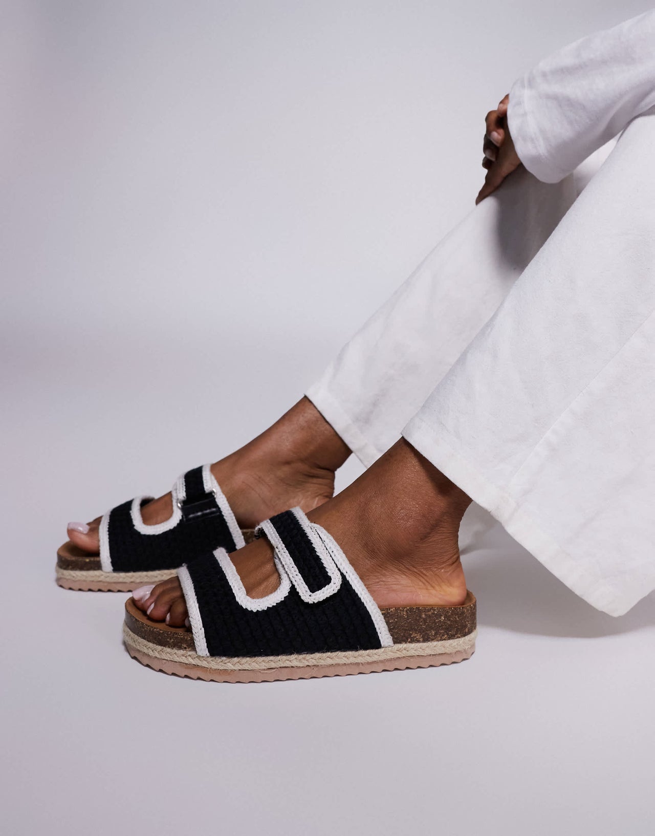 South Beach double strap espadrille sandals in  black crochet