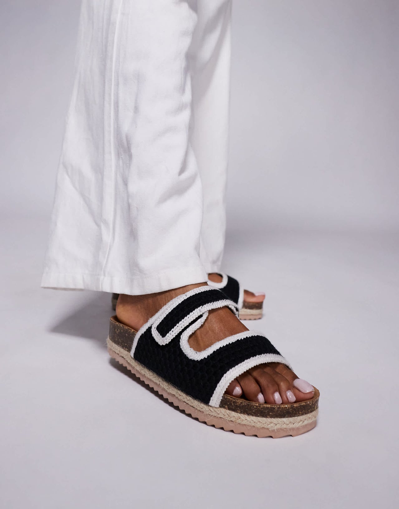 South Beach double strap espadrille sandals in  black crochet