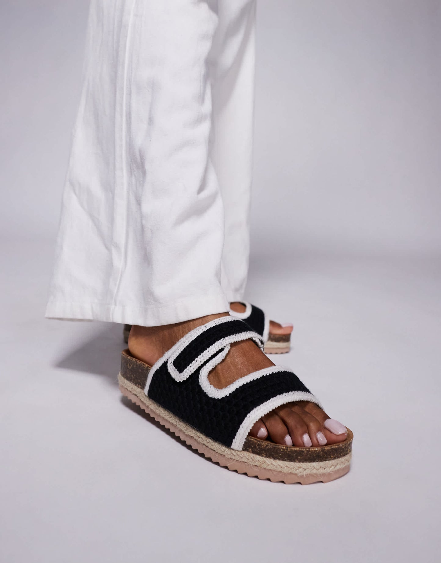 South Beach double strap espadrille sandals in  black crochet