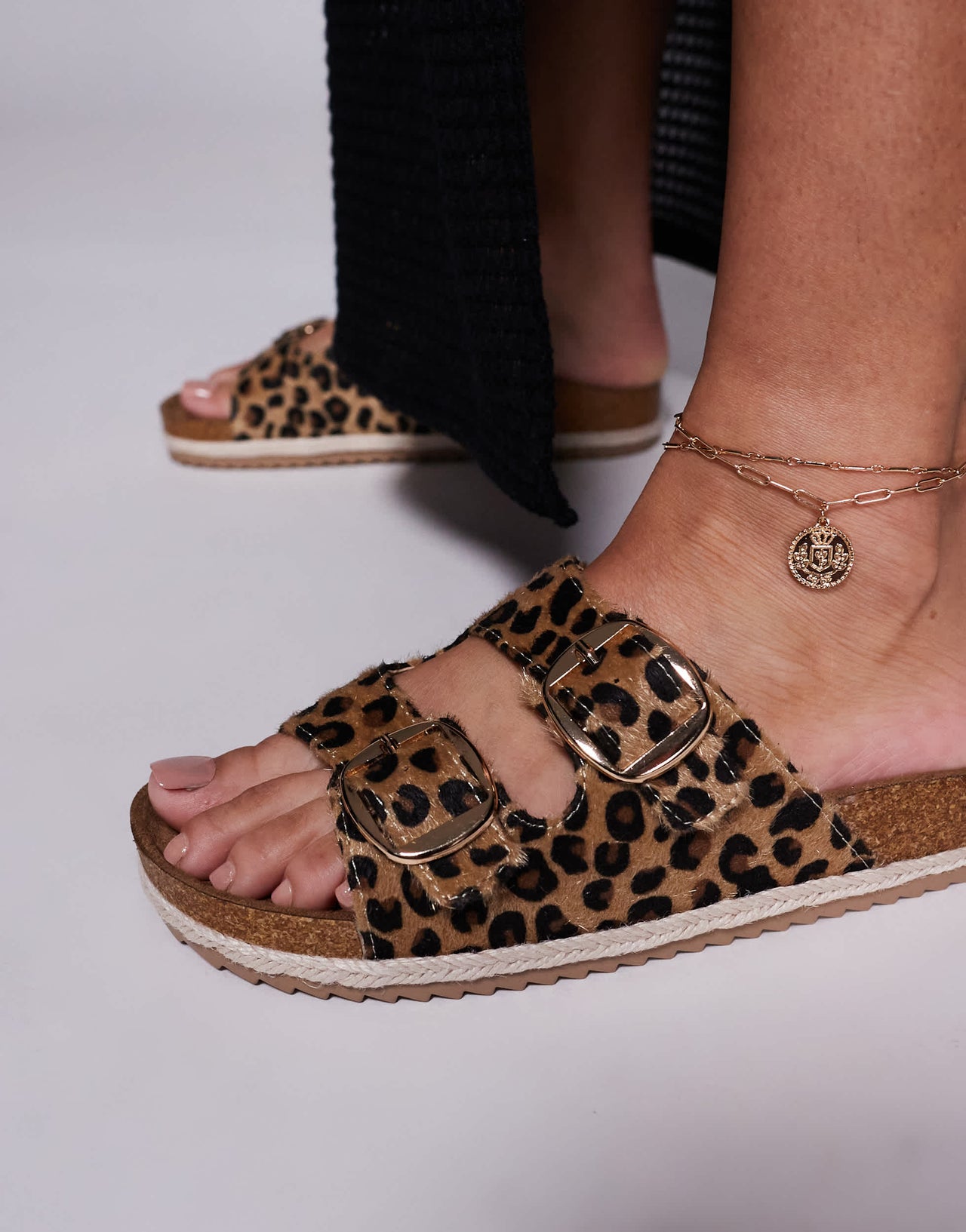 South Beach double buckle espadrille sandals in leopard